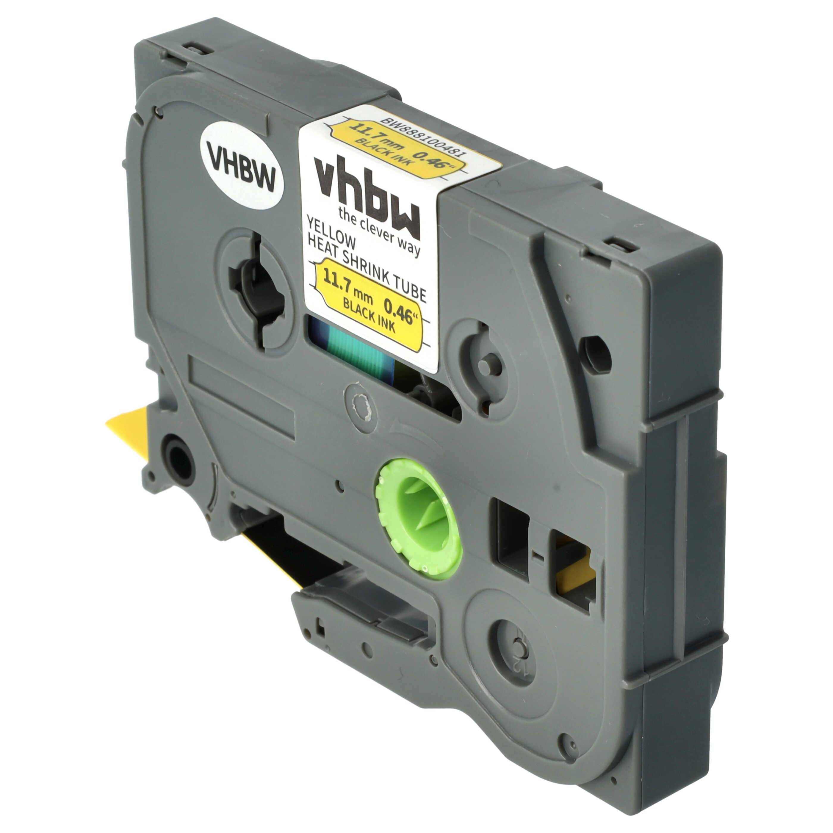 vhbw Schriftband-Kassette Ersatz für Brother HS-631, HSe631 für Etiketten-Drucker 1,5m x 11,7mm Schwarz auf Gelb, Schrumpfschlauch-Kassette