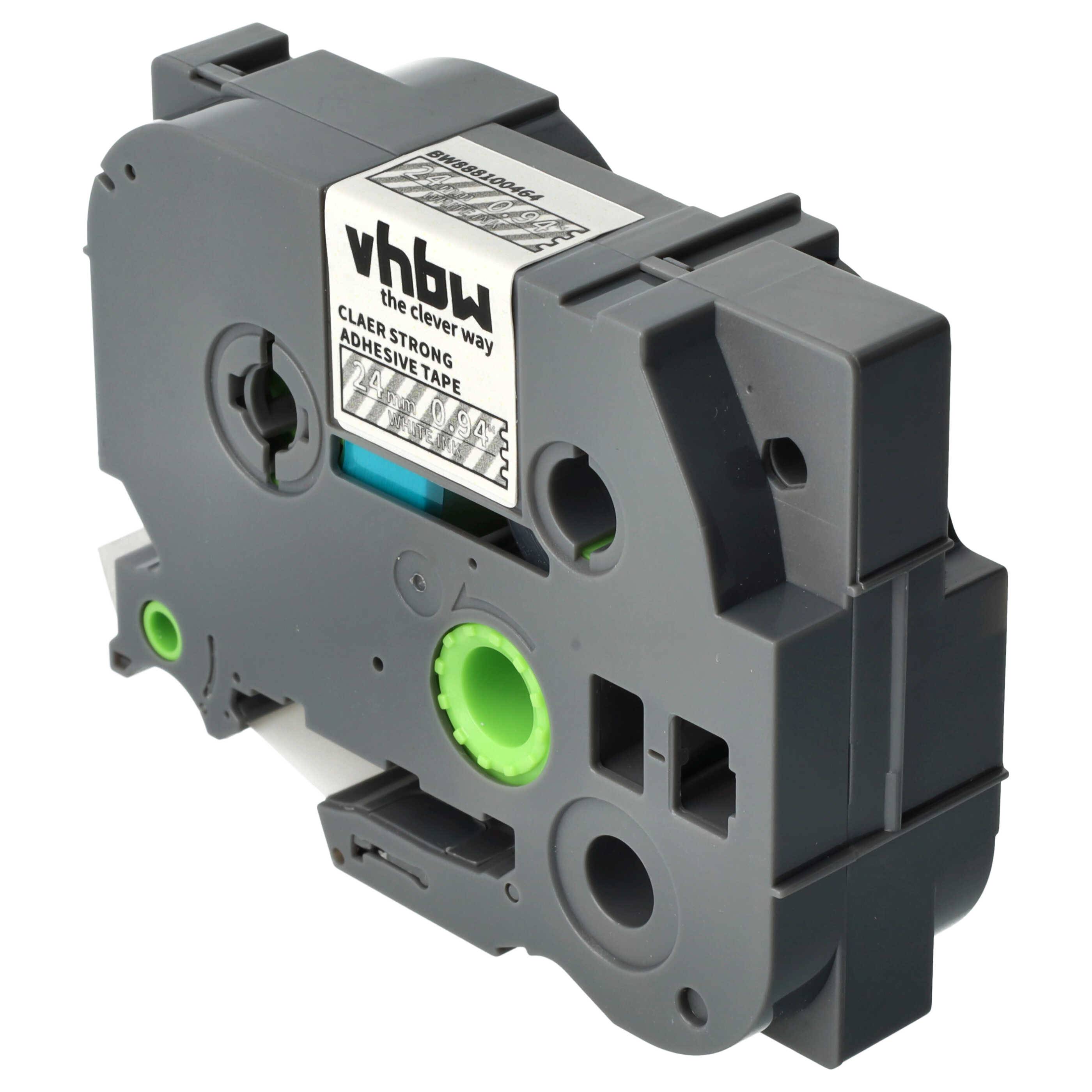 vhbw Schriftband-Kassette kompatibel mit Brother PT 2710, 2700, 2730 Etiketten-Drucker 8m x 24mm Weiß auf Transparent, Extra Stark, Laminiert