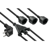 W-Netzkabel Schutzkontakt-Stecker Typ E+F (CEE 7/7, gewinkelt) an 3x Buchse, schwarz, 0,2m W-Netzkabel Schutzkontakt-Stecker Typ E+F (CEE 7/7, gewinkelt) an 3x Buchse, schwarz, 0,2m