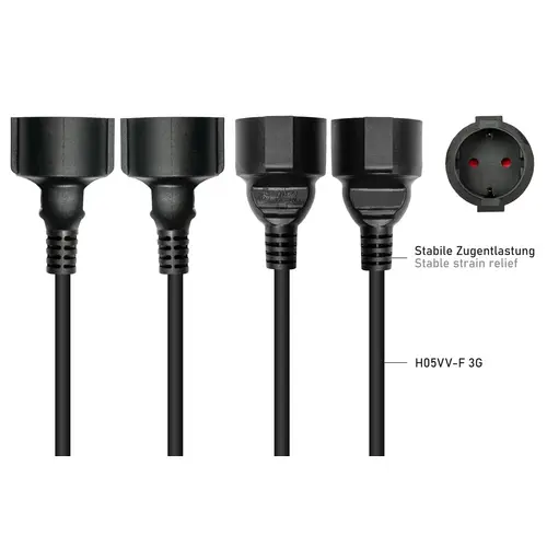 W-Netzkabel Schutzkontakt-Stecker Typ E+F (CEE 7/7, gewinkelt) an 3x Buchse, schwarz, 0,2m W-Netzkabel Schutzkontakt-Stecker Typ E+F (CEE 7/7, gewinkelt) an 3x Buchse, schwarz, 0,2m