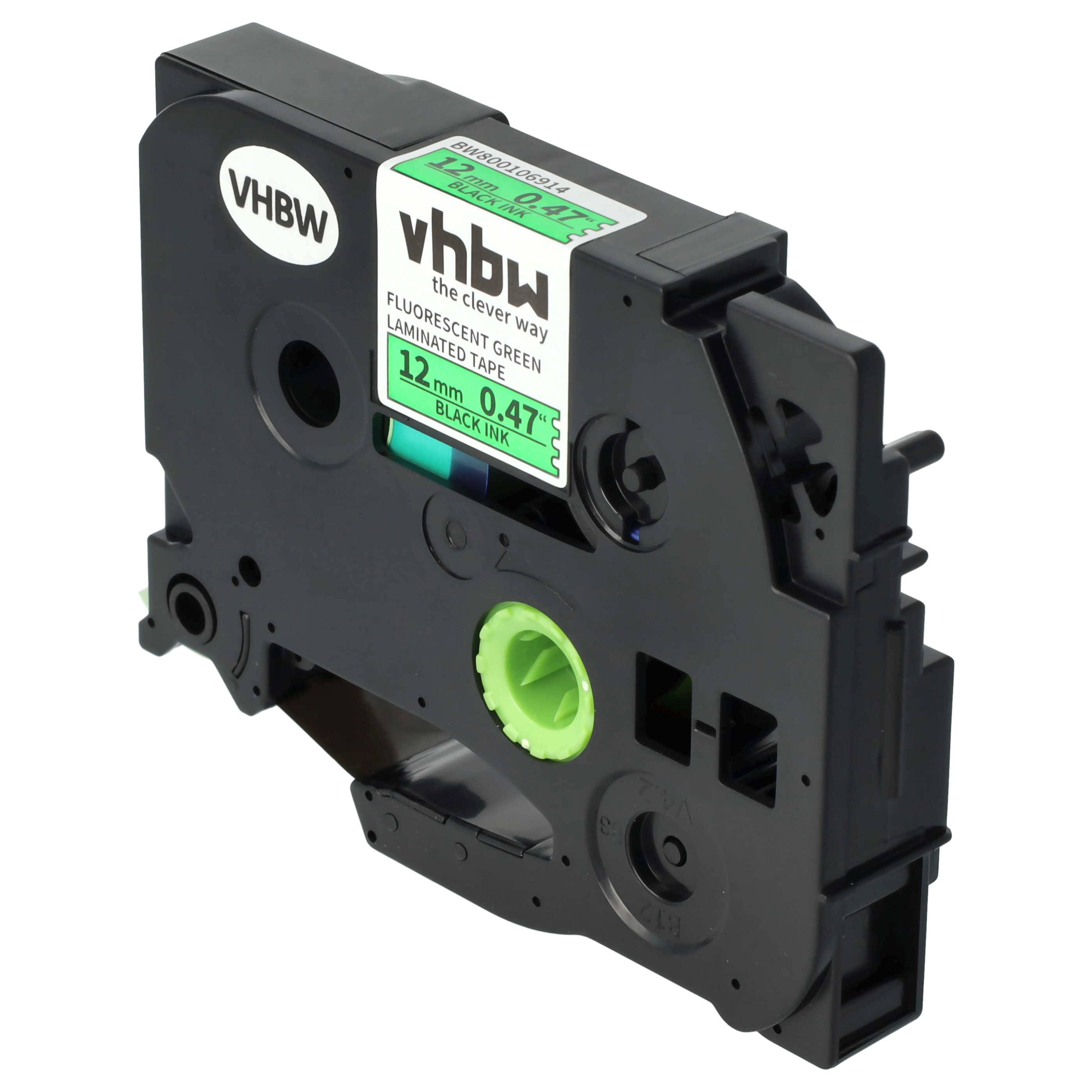 vhbw Schriftband-Kassette kompatibel mit Brother PT H107B | H108, H108GT, H110BK, H200, H105VP, H110 Etiketten-Drucker 8m x 12mm Schwarz auf