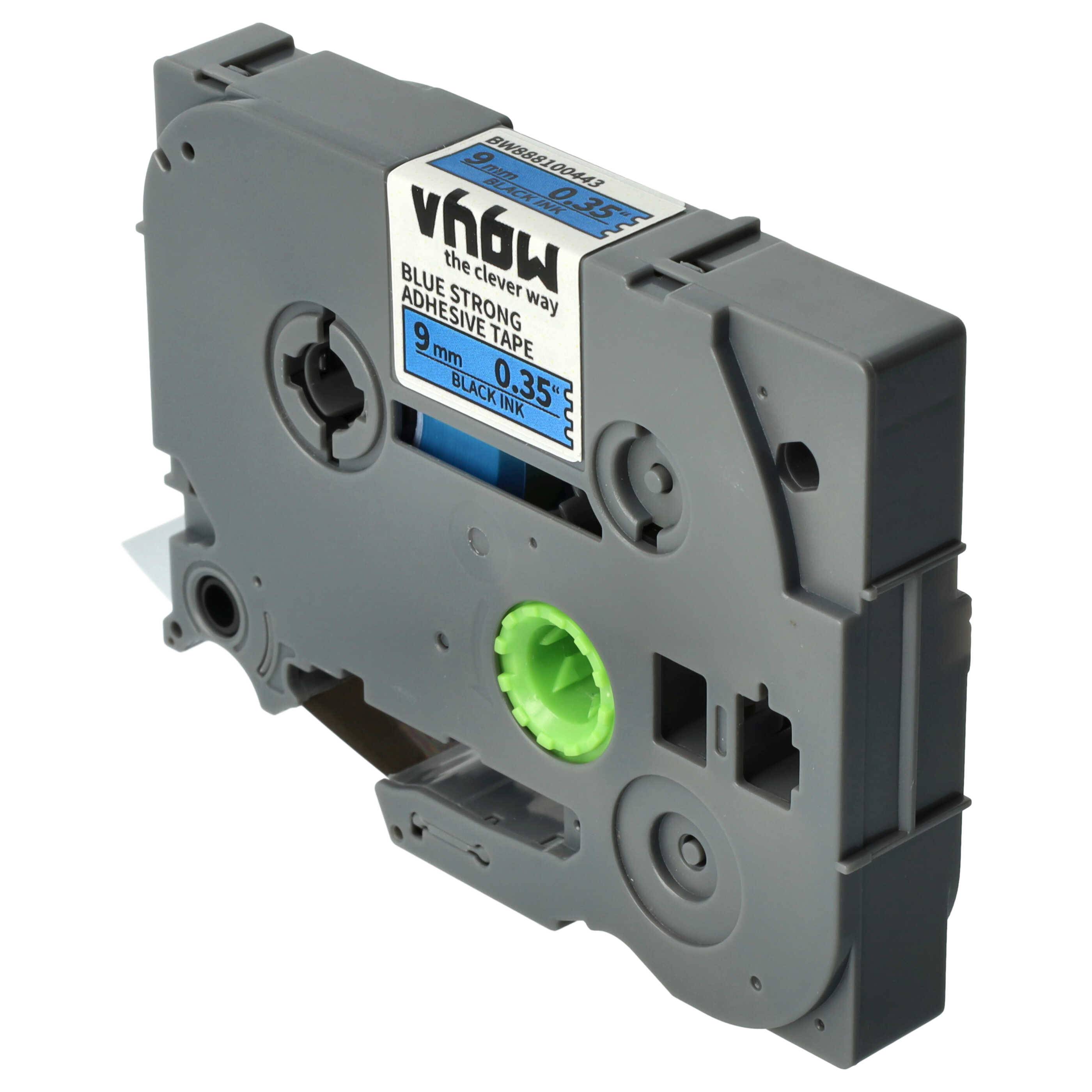 vhbw Schriftband-Kassette kompatibel mit Brother PT 2400ECC, 2410, 2420, 2420PC Etiketten-Drucker 8m x 9mm Schwarz auf Blau, Extra Stark, Laminiert