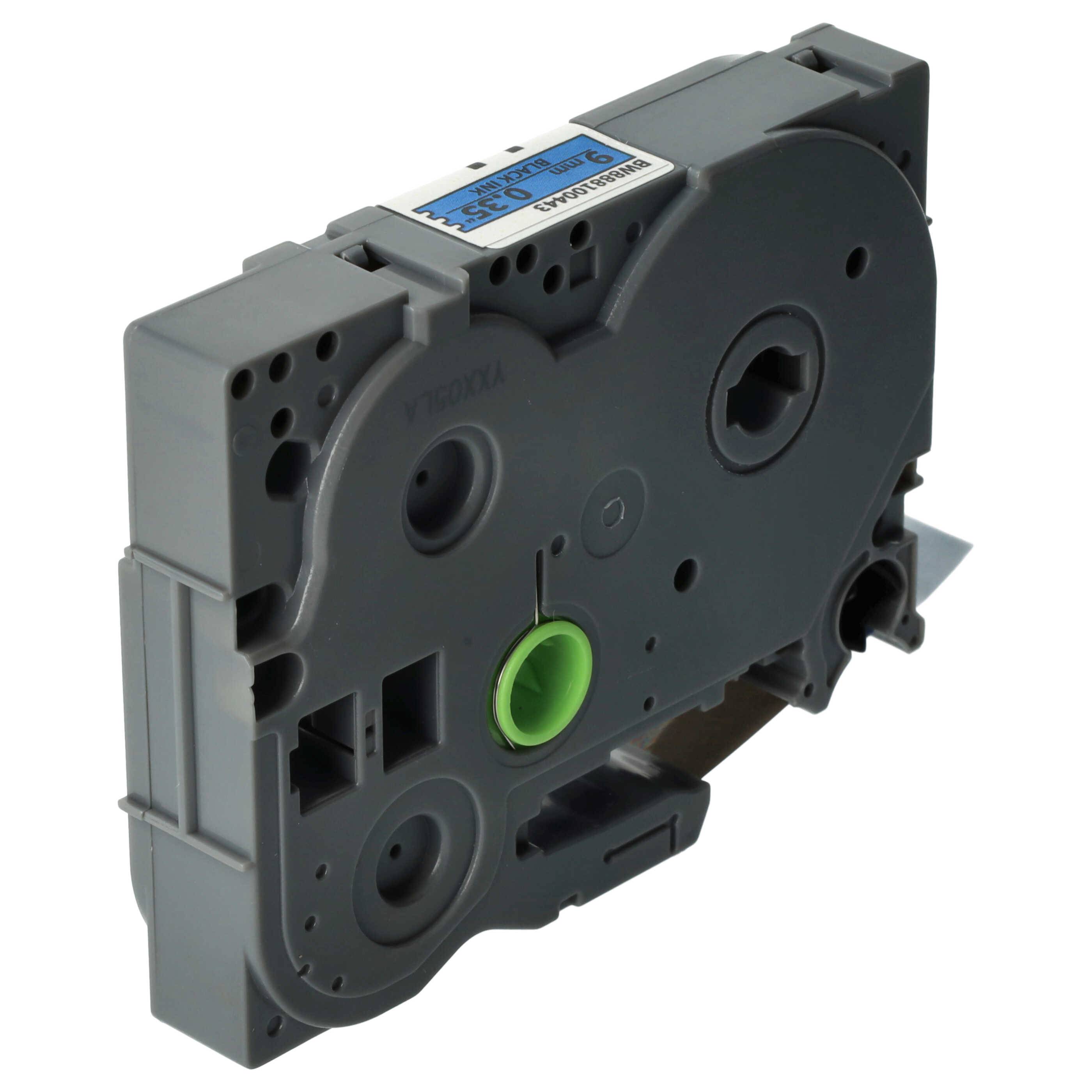 vhbw Schriftband-Kassette kompatibel mit Brother PT 1000, 1000F, 1000BTS, 1005 Etiketten-Drucker 8m x 9mm Schwarz auf Blau, Extra Stark, Laminiert