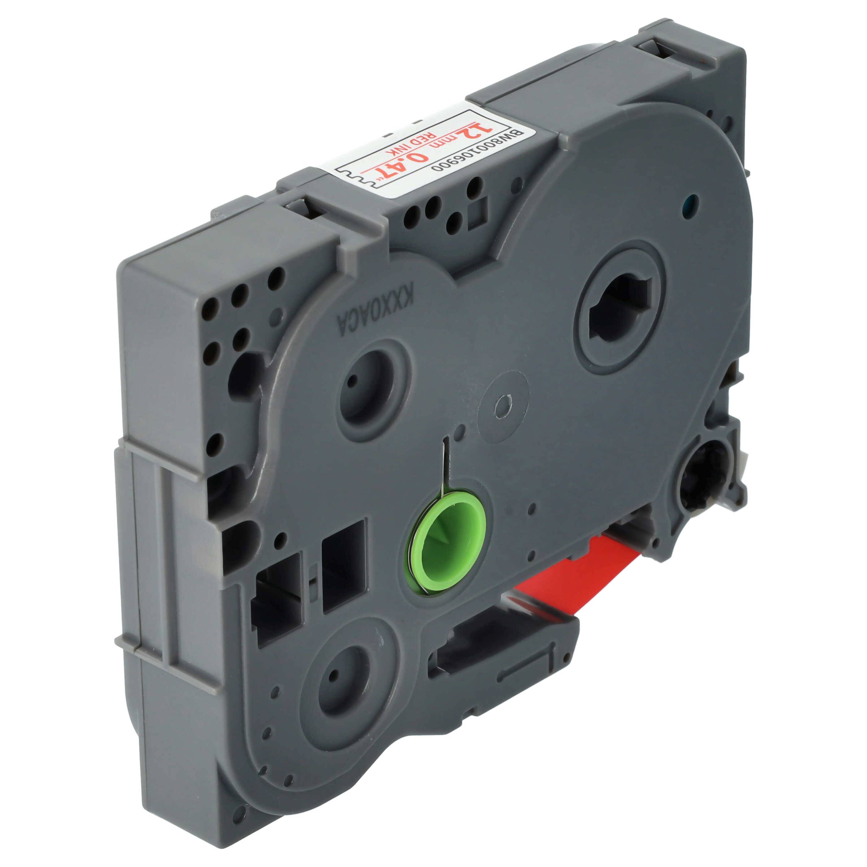 vhbw Schriftband-Kassette kompatibel mit Brother PT D600, D450, D450VP, D400, D400VP, D210VP, D215e Etiketten-Drucker 8m x 12mm Rot auf Weiß