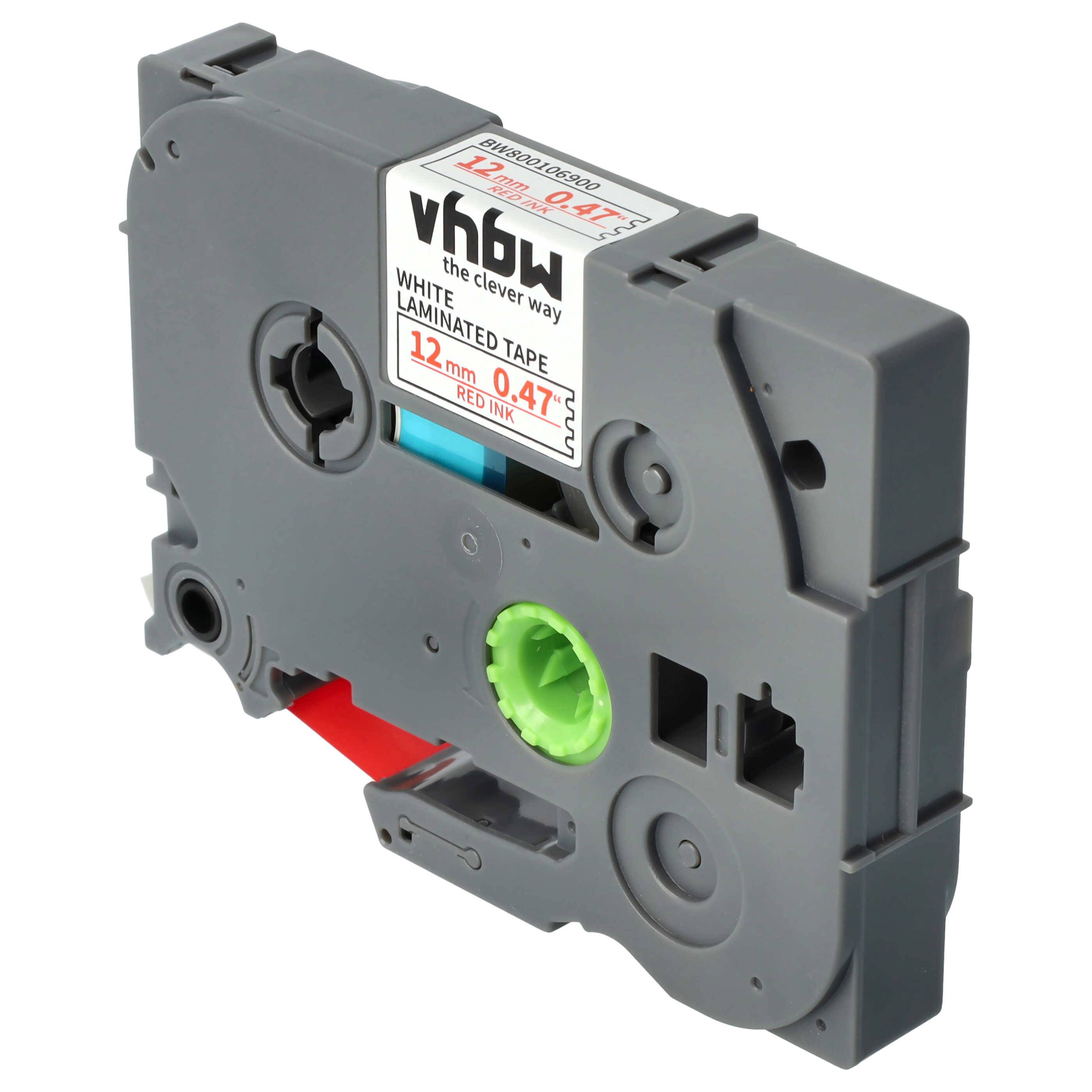 vhbw Schriftband-Kassette kompatibel mit Brother ST 1150 | 1150DX, 5 Etiketten-Drucker 8m x 12mm Rot auf Weiß