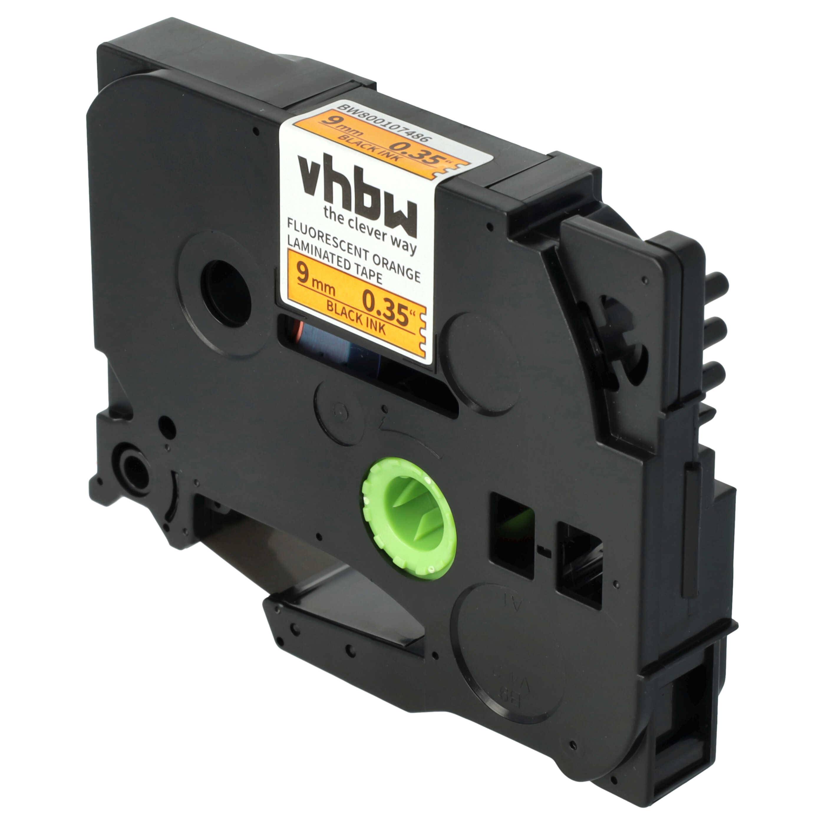 vhbw Schriftband-Kassette kompatibel mit Brother PT 9600 | 9400, 9700PC, 9800PCN, D200, D200VP Etiketten-Drucker 8m x 9mm Schwarz auf Neon-Orange
