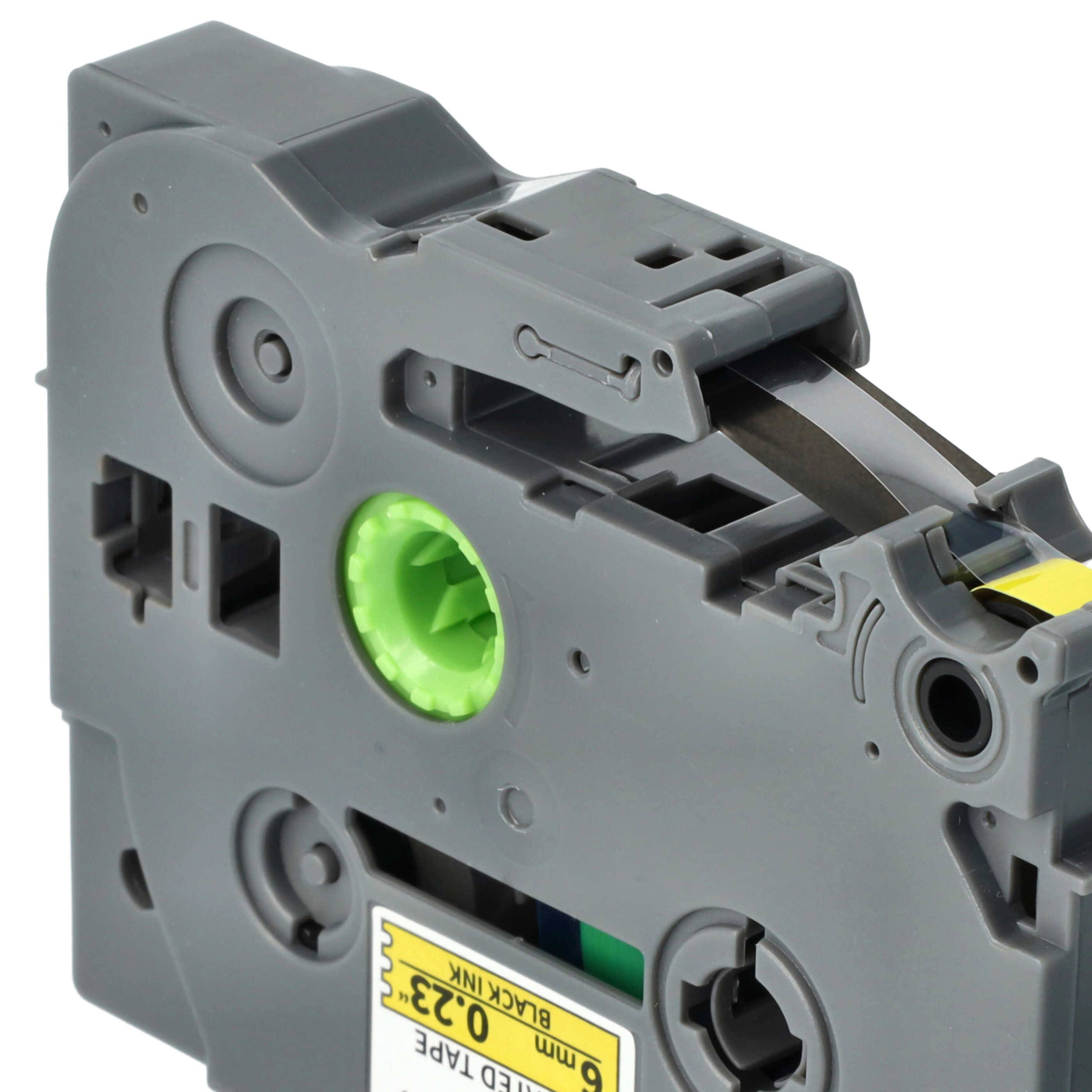 vhbw Schriftband-Kassette kompatibel mit Brother PT 2480, 300, 3600, 350, 340, 310, 500-Serie, 300-Serie Etiketten-Drucker 8m x 6mm Schwarz auf Gelb