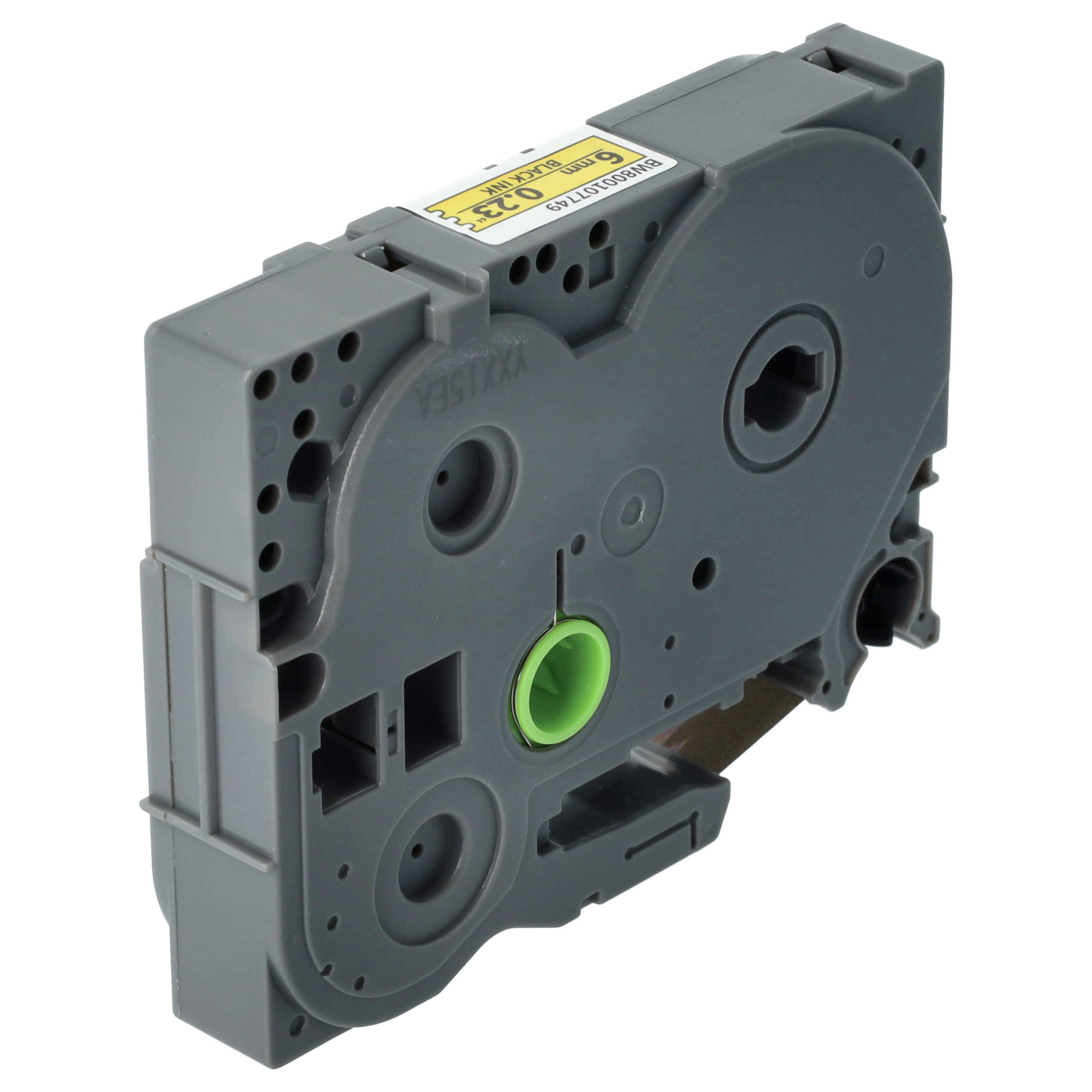 vhbw Schriftband-Kassette kompatibel mit Brother PT 2480, 300, 3600, 350, 340, 310, 500-Serie, 300-Serie Etiketten-Drucker 8m x 6mm Schwarz auf Gelb