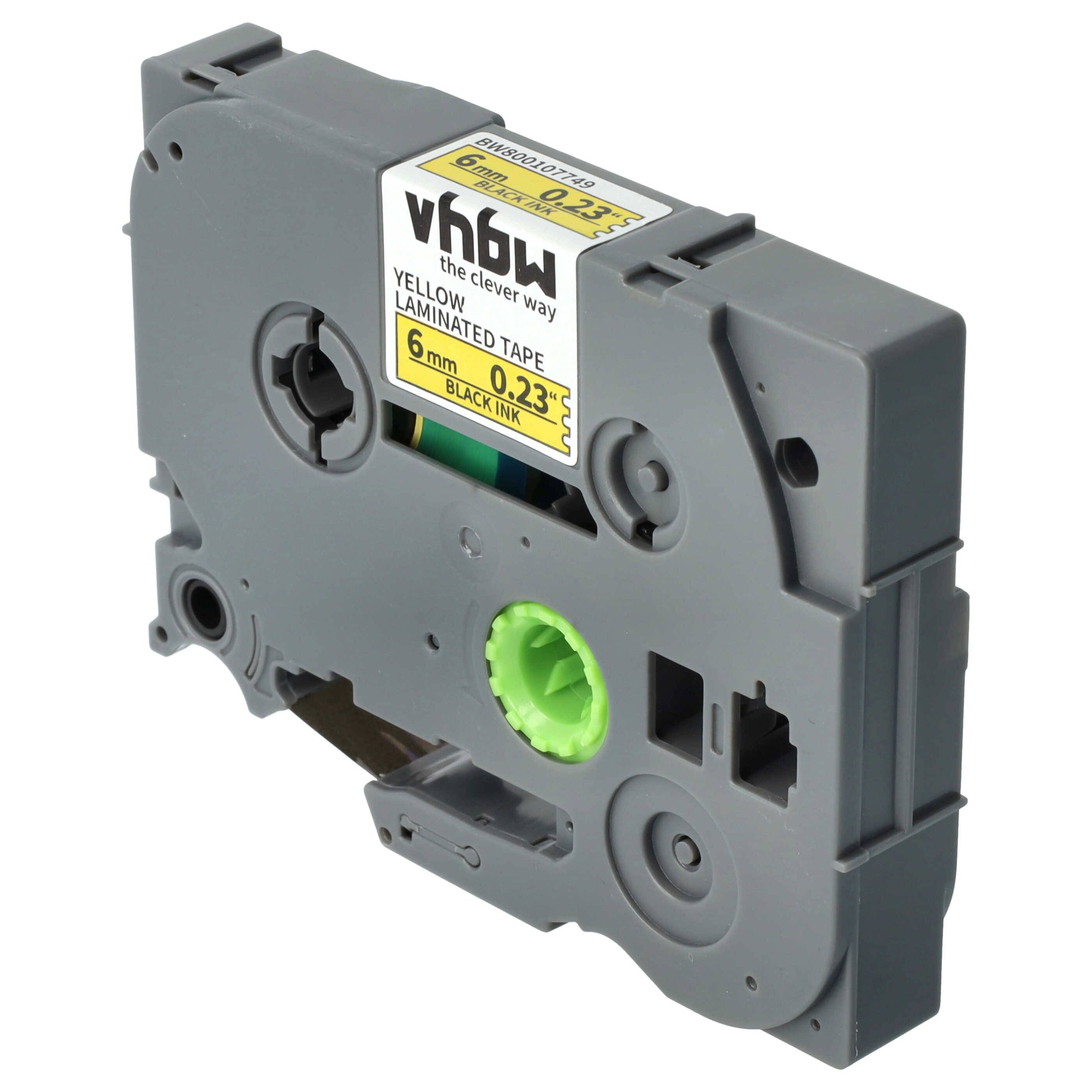 vhbw Schriftband-Kassette kompatibel mit Brother PT 2480, 300, 3600, 350, 340, 310, 500-Serie, 300-Serie Etiketten-Drucker 8m x 6mm Schwarz auf Gelb