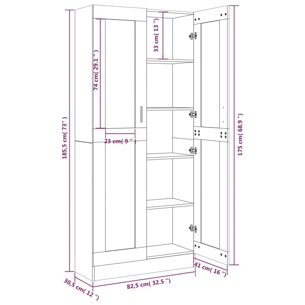 vidaXL Vitrinenschrank Grau Sonoma 82,5x30,5x185,5 cm Holzwerkstoff