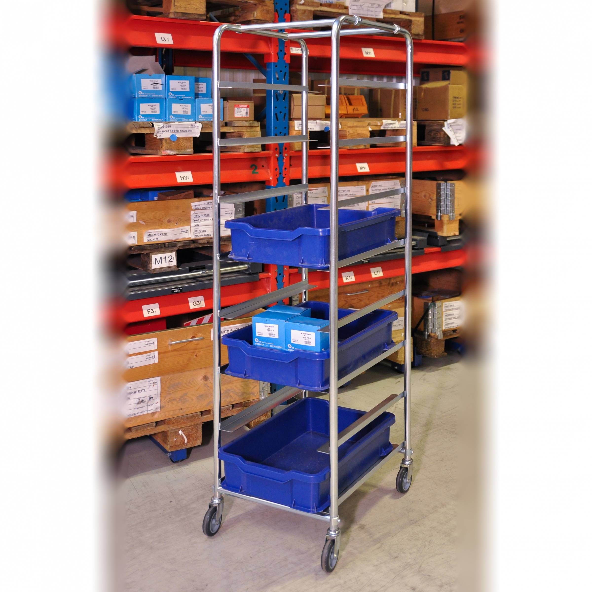Kongamek Kistenwagen 460x590x1880mm verzinkt mit 8 Böden ohne Bremse