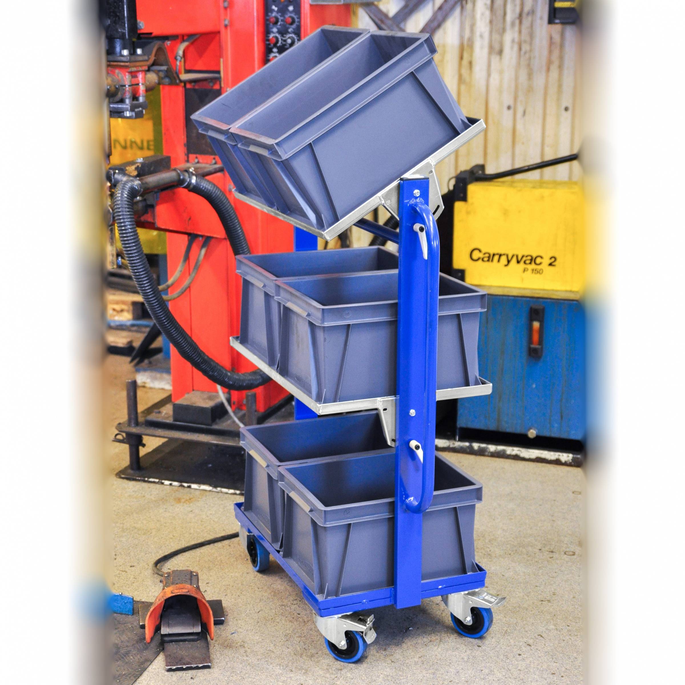 Kongamek Euro-Kistenwagen 660x410x1850mm verzinkt mit 2 schwenkbaren Rahmen offen mit Bremse