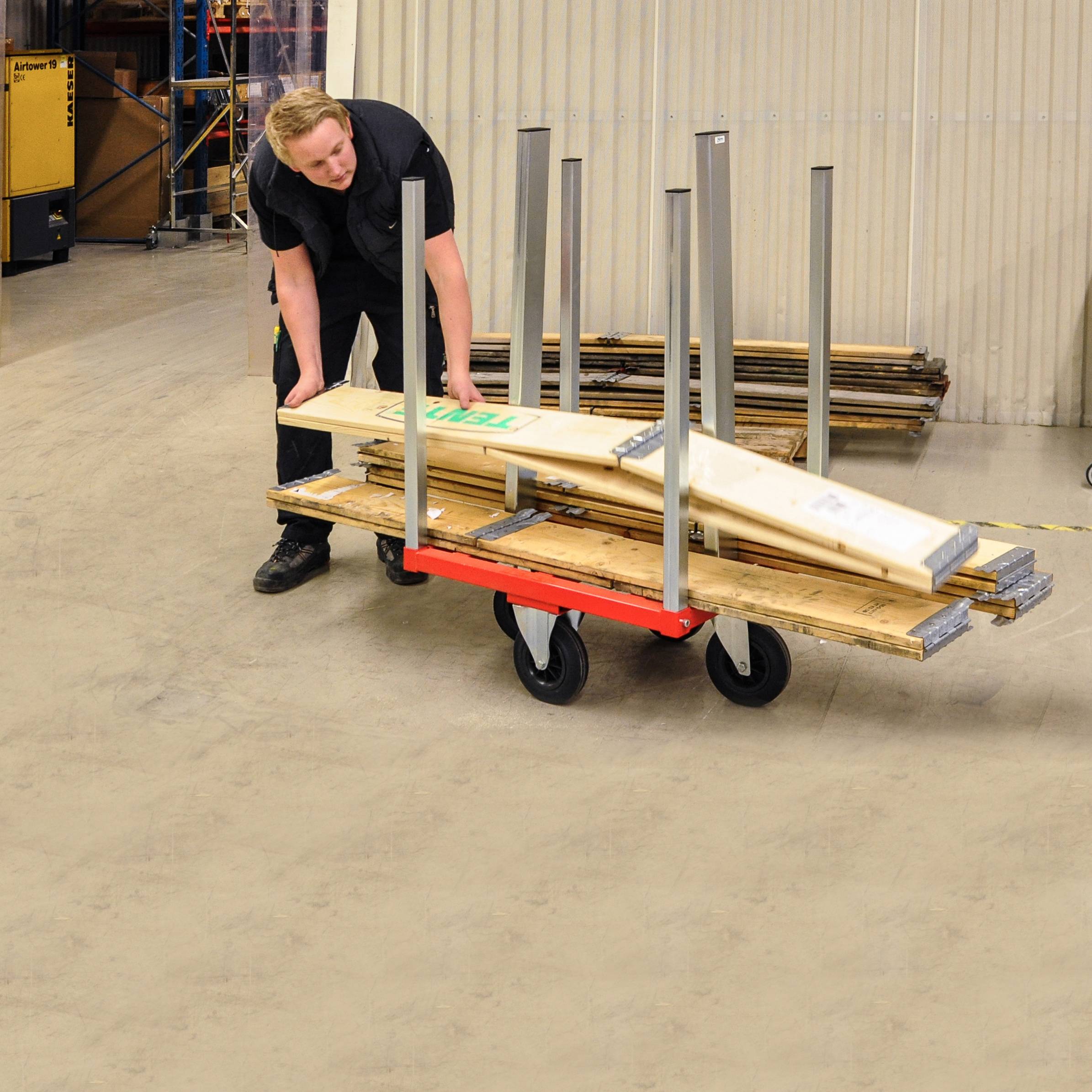 Kongamek Transportwagen 800x600x1215mm in rot mit 300kg Tragkraft ohne Bremse für Palettenwagen