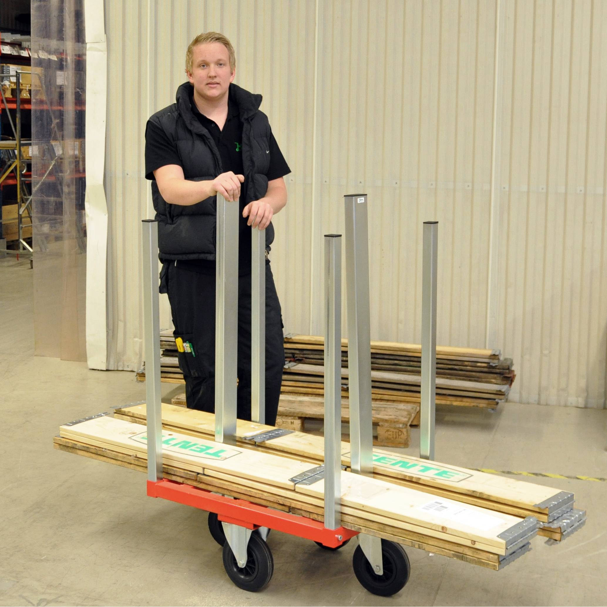 Kongamek Transportwagen 800x600x1215mm in rot mit 300kg Tragkraft ohne Bremse für Palettenwagen
