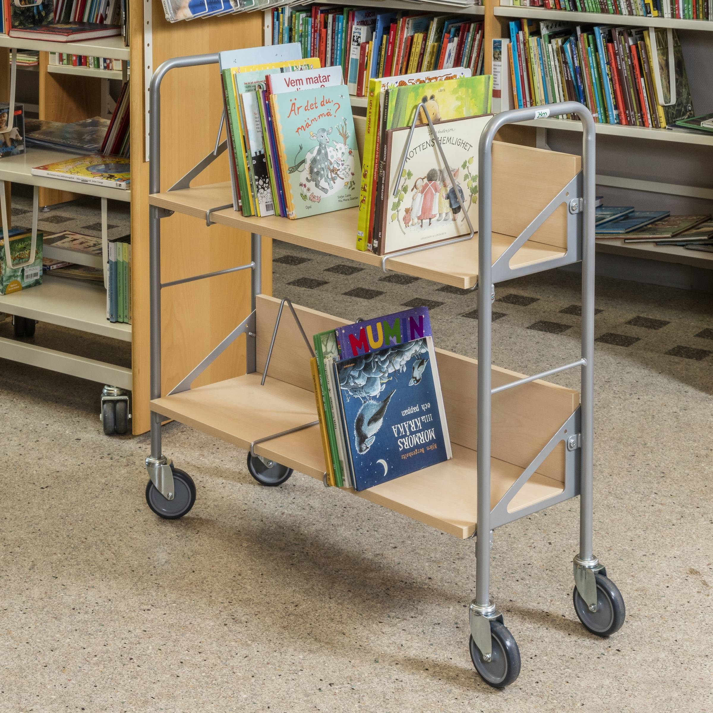 Kongamek Archivwagen in weiß mit 2 schrägen Böden 820x720mm 4 Buchstützen und 50kg Tragkraft