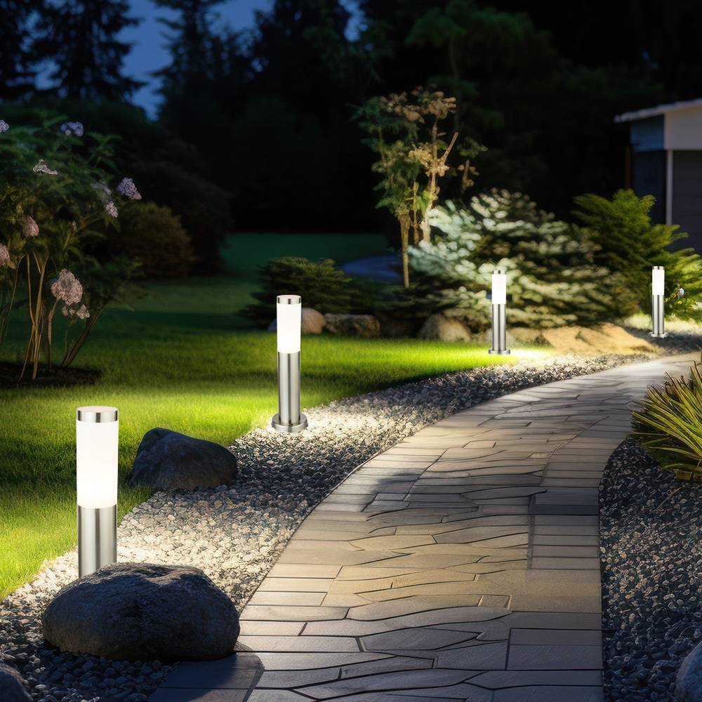 6er Set LED Außen Steh Lampen Hof Einfahrt Beleuchtung Edelstahl Garten Weg Stand Leuchten silber