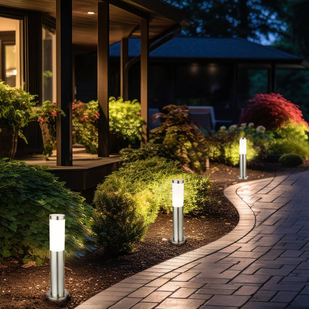 6er Set LED Außen Steh Lampen Hof Einfahrt Beleuchtung Edelstahl Garten Weg Stand Leuchten silber