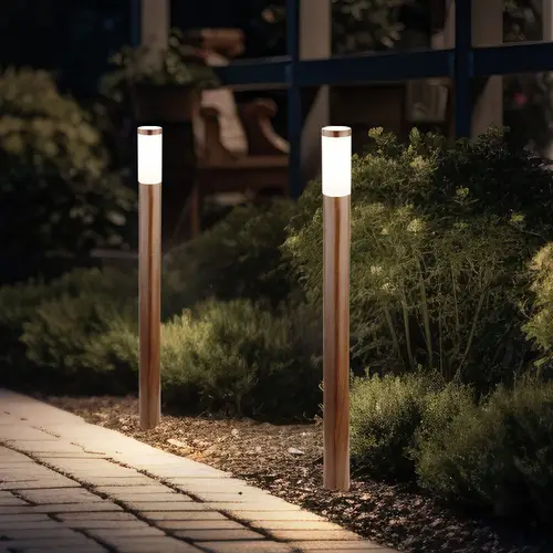 Stehleuchte Außenleuchte Gartenlampe Standleuchte Wegelampe Terrasse IP44, Edelstahl holzoptik, 1x E27 Fassung, DxH 12,7x110 cm Stehleuchte Außenleuchte Gartenlampe Standleuchte Wegelampe Terrasse IP44, Edelstahl holzoptik, 1x E27 Fassung, DxH 12,7x110 cm