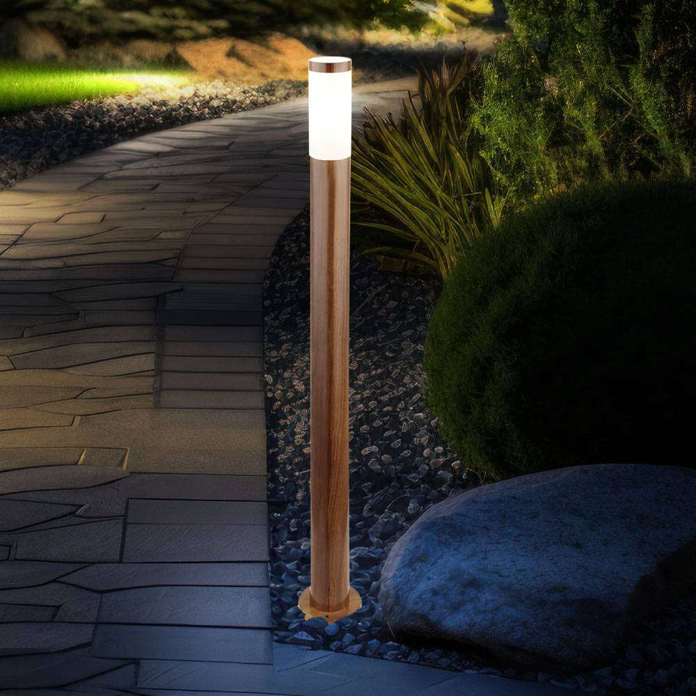 Stehleuchte Außenleuchte Gartenlampe Standleuchte Wegelampe Terrasse IP44, Edelstahl holzoptik, 1x E27 Fassung, DxH 12,7x110 cm