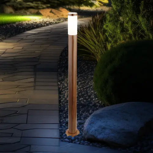 Stehleuchte Außenleuchte Gartenlampe Standleuchte Wegelampe Terrasse IP44, Edelstahl holzoptik, 1x E27 Fassung, DxH 12,7x110 cm Stehleuchte Außenleuchte Gartenlampe Standleuchte Wegelampe Terrasse IP44, Edelstahl holzoptik, 1x E27 Fassung, DxH 12,7x110 cm