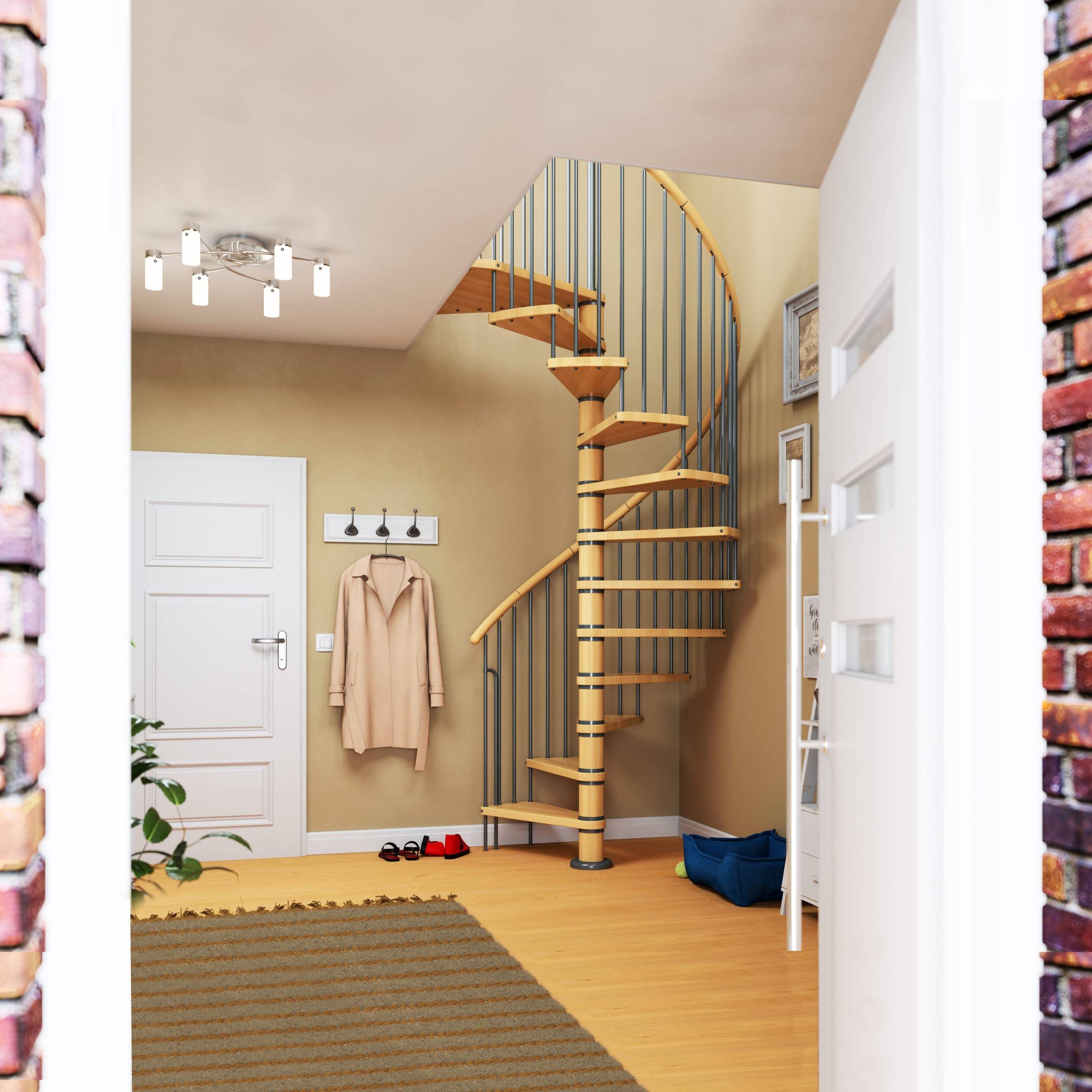 Dolle Spindeltreppe Winnipeg 246-270cm Geschosshöhe 11 Stufen Ø140cm Buche geölt