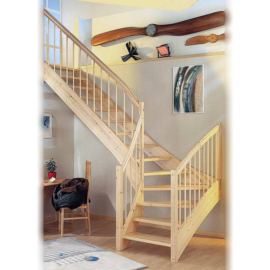 Dolle Geschosstreppe Hockenheim 1/2-gewendelt 252-280cm GH Eiche weiß Geländer Holz konvex