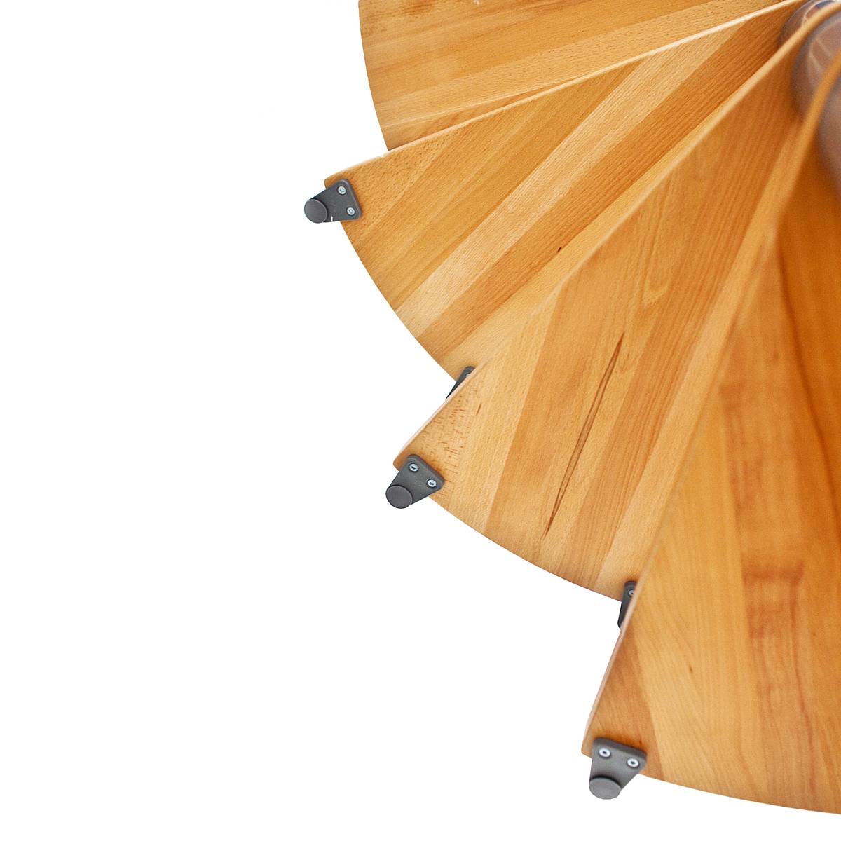 Dolle Spindeltreppe Oslo Ø120cm mit 315-345cm Geschosshöhe 14 Stufen Eiche lackiert Geländer weiß, mitlaufende Kunststoffstäbe