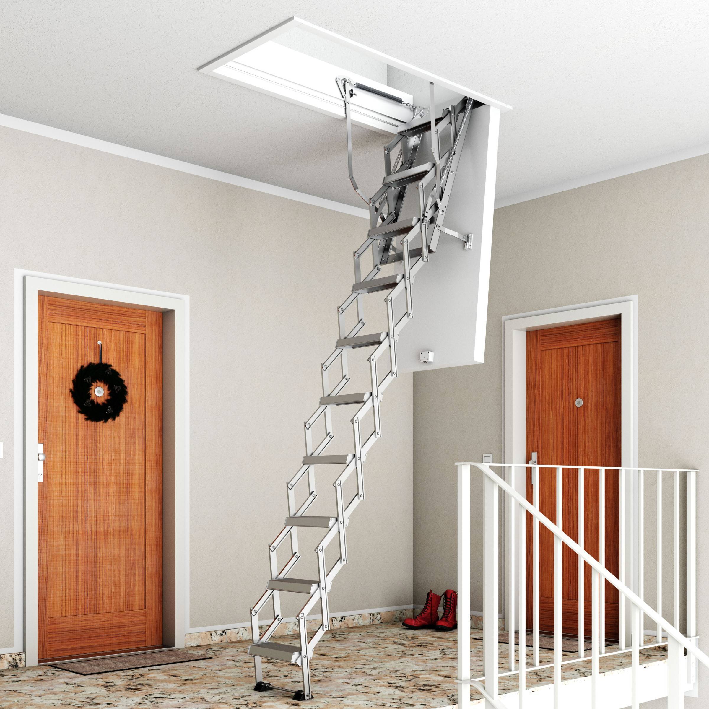 Dolle Bodentreppe clickFIX® vario 110x70cm Aluminium-Scherentreppe 293–325cm Raumhöhe mit U-Wert 0,49