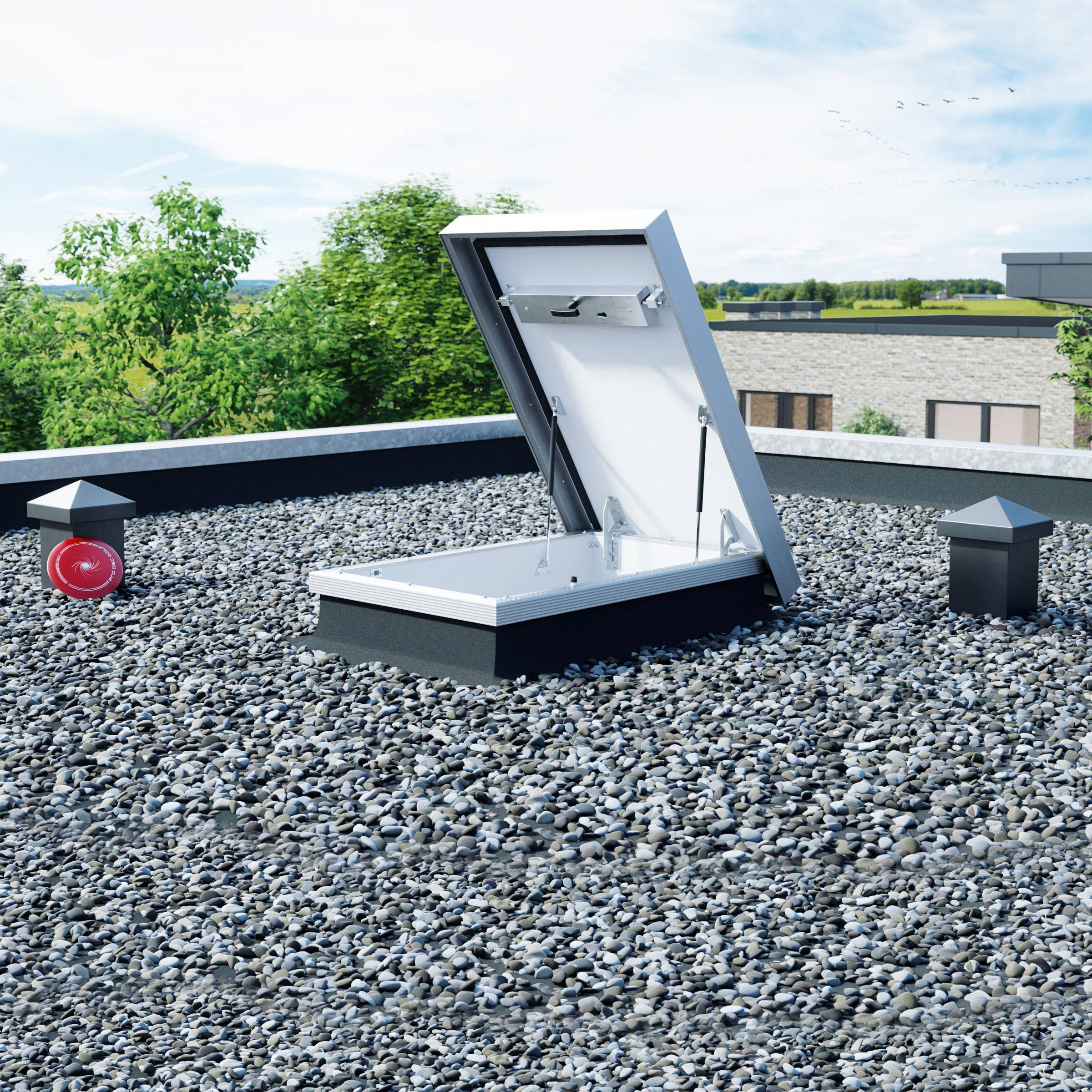 Dolle Flachdachausstieg mit Bodentreppe clickFIX® thermo 3-teilig 140x70cm mit U-Wert 0,38 Konstruktionshöhe 100,9-125cm