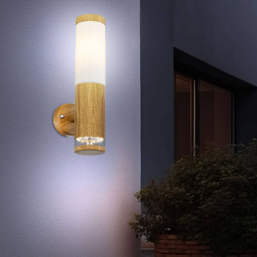 Aussenleuchte Außenlampe Bewegungsmelder Edelstahl mit Bewegungsmelder Wandlampe Aussen Edelstahl, Holz Optik mit Deko LED, 1x E27, BxH 8,5 x 35 cm
