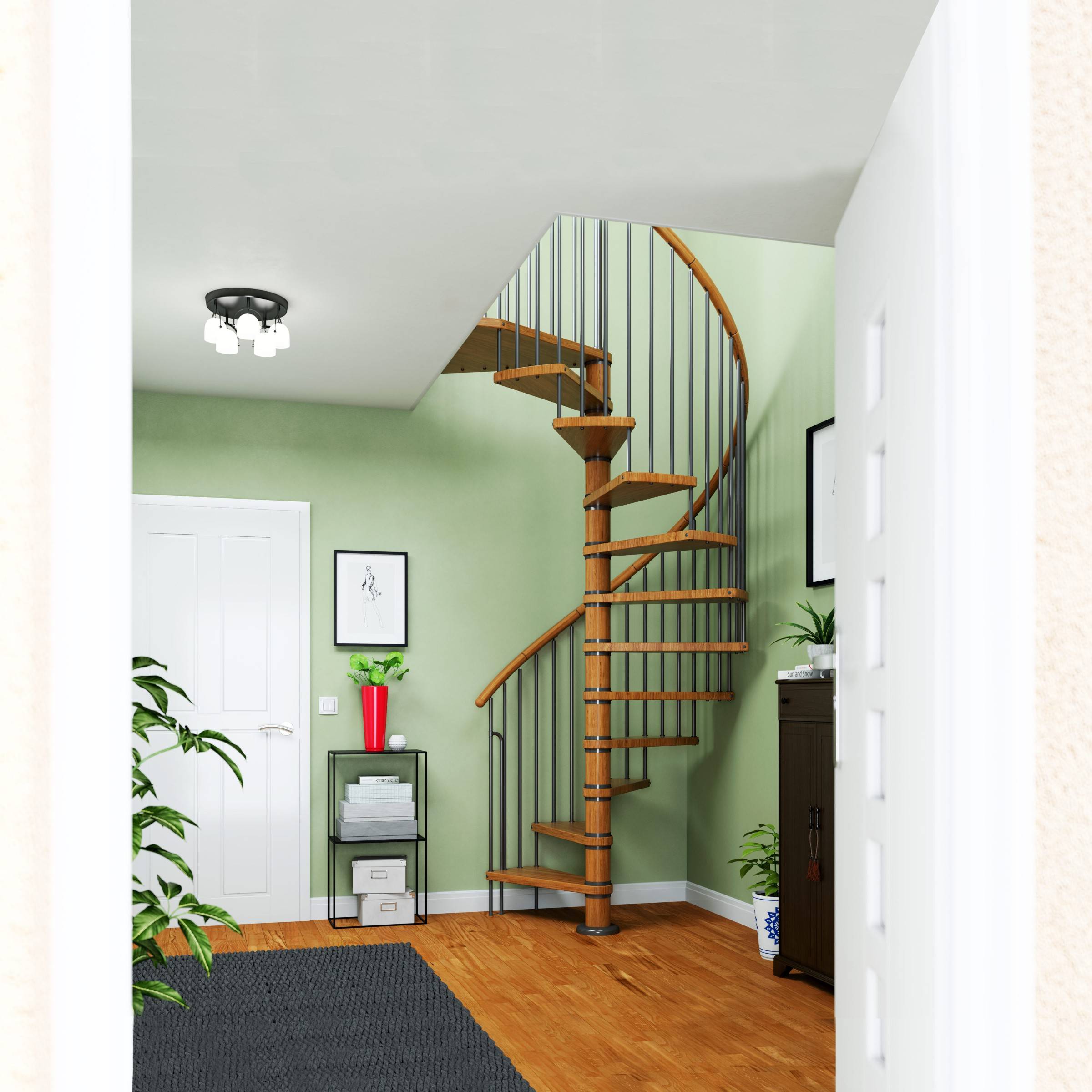 Dolle Spindeltreppe Winnipeg 287-315cm Geschosshöhe 13 Stufen Ø140cm Eiche geölt