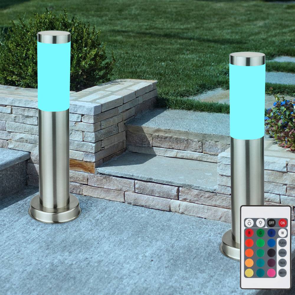 2er Set Außen Leuchten Edelstahl Steh Beleuchtung dimmbar Fernbedienung Lampen im Set inkl. RGB LED Leuchtmittel