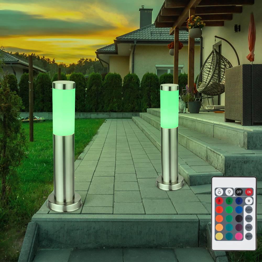 2er Set Außen Leuchten Edelstahl Steh Beleuchtung dimmbar Fernbedienung Lampen im Set inkl. RGB LED Leuchtmittel