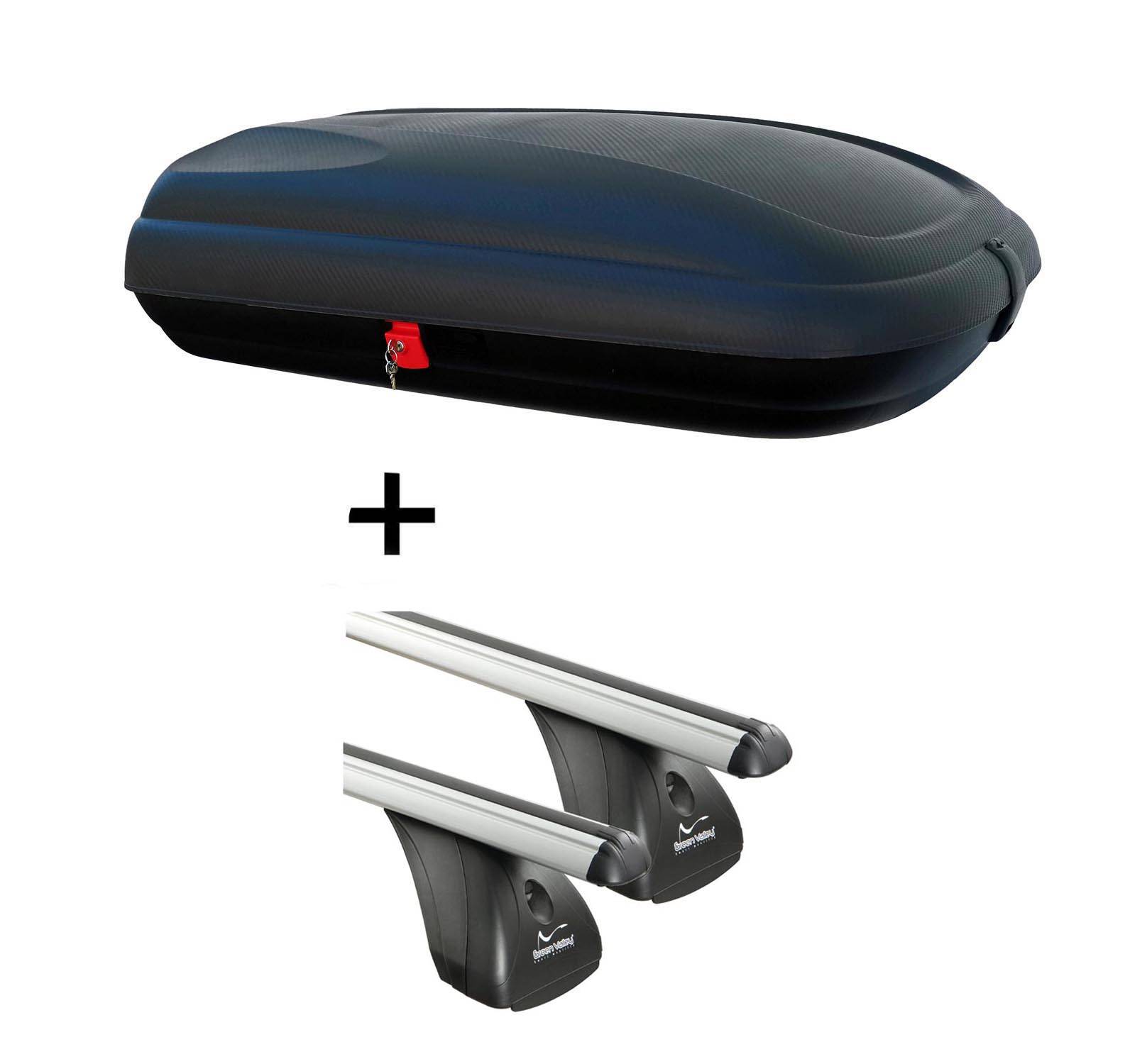 Dachbox VDPBA320 320Ltr carbonlook abschließbar + Aluminium Dachträger Aurilis VDP kompatibel mit für Citroen Xsara Picasso (5Türer) 1999-2010