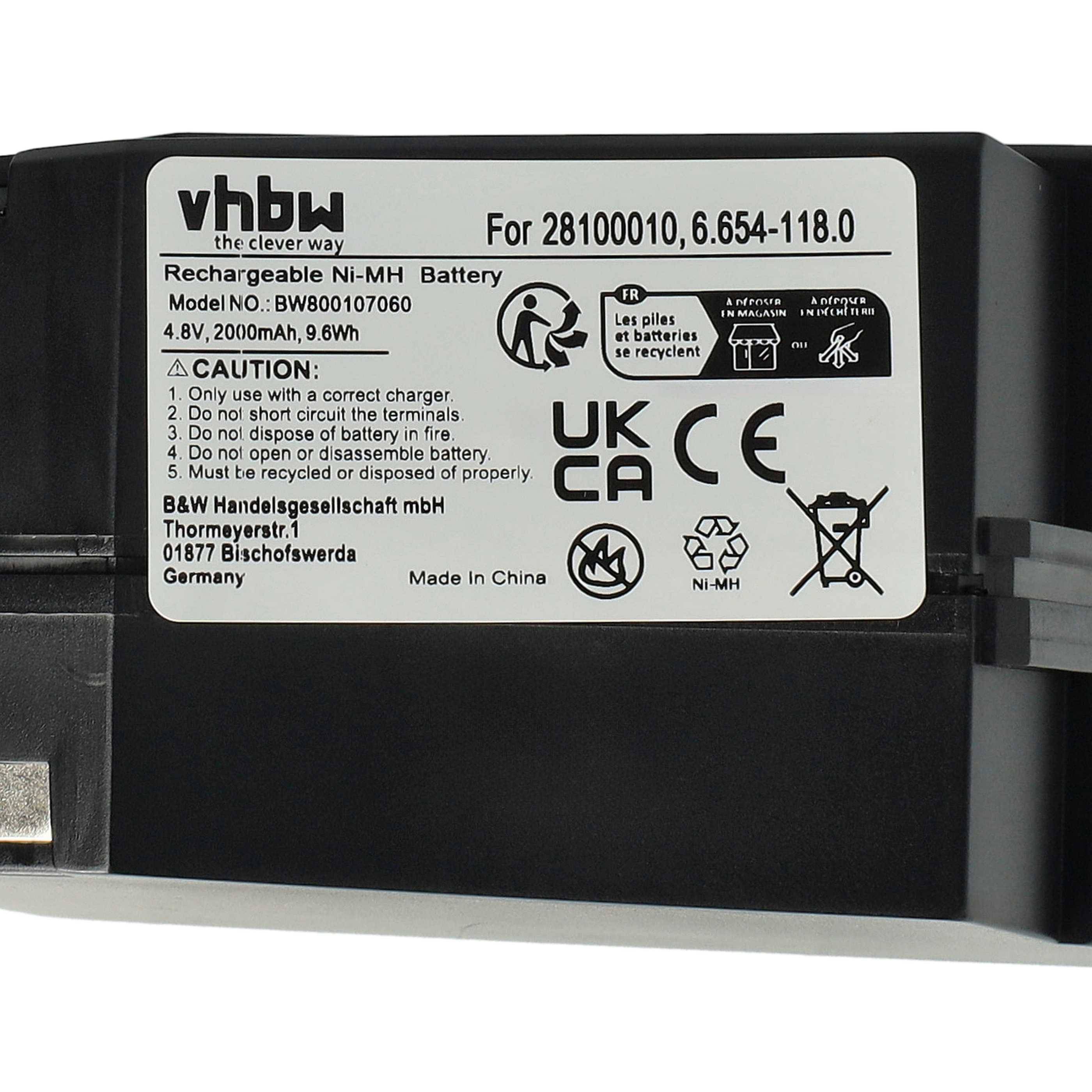 vhbw Akku kompatibel mit Kärcher KC55, K65 Plus, KC55 Plus, K55, KB 5, K55 Pet, K55 Pet Plus Staubsauger Schwarz (2000 mAh, 4,8 V, NiMH)