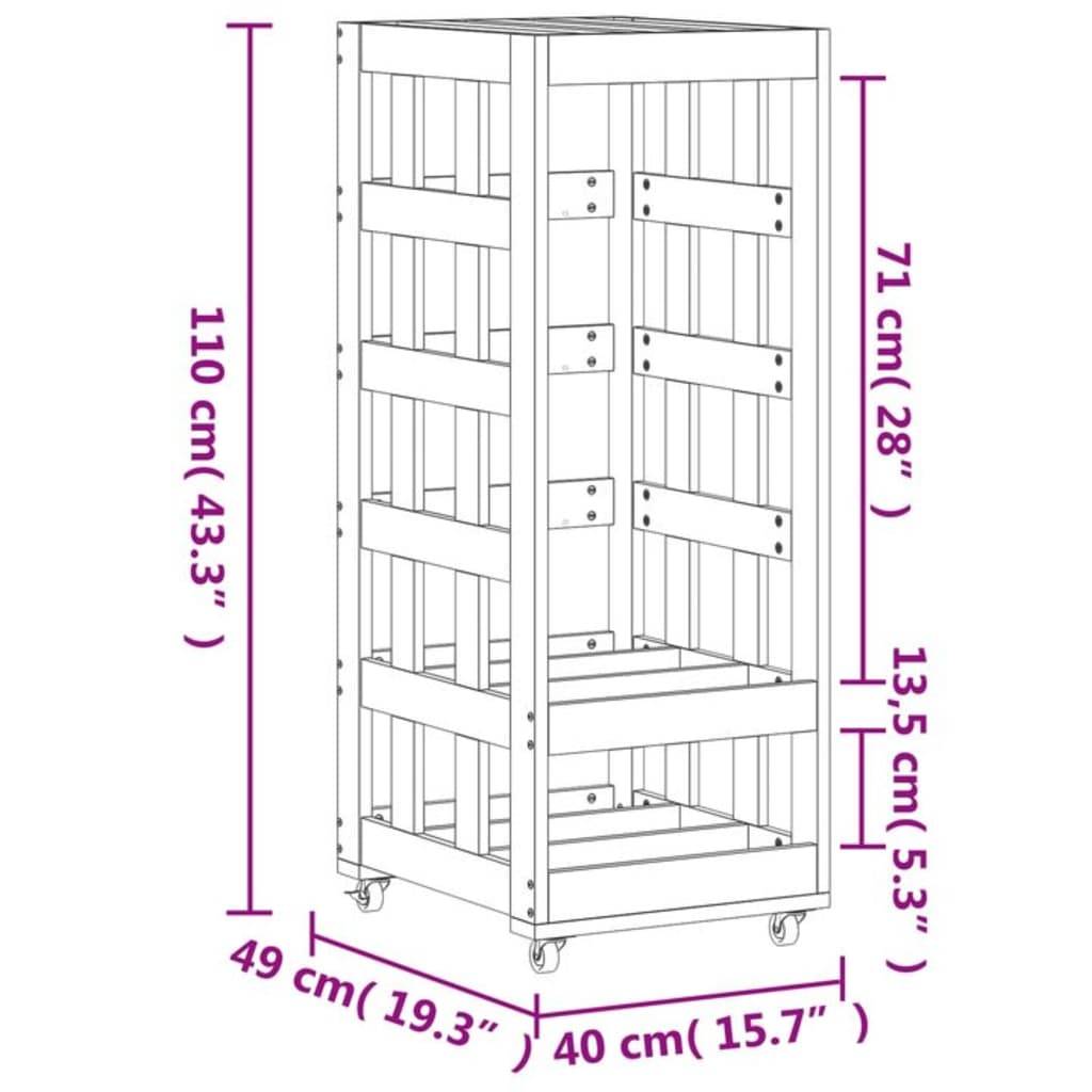 vidaXL Kaminholzregal mit Rollen 40x49x110 cm Massivholz Kiefer