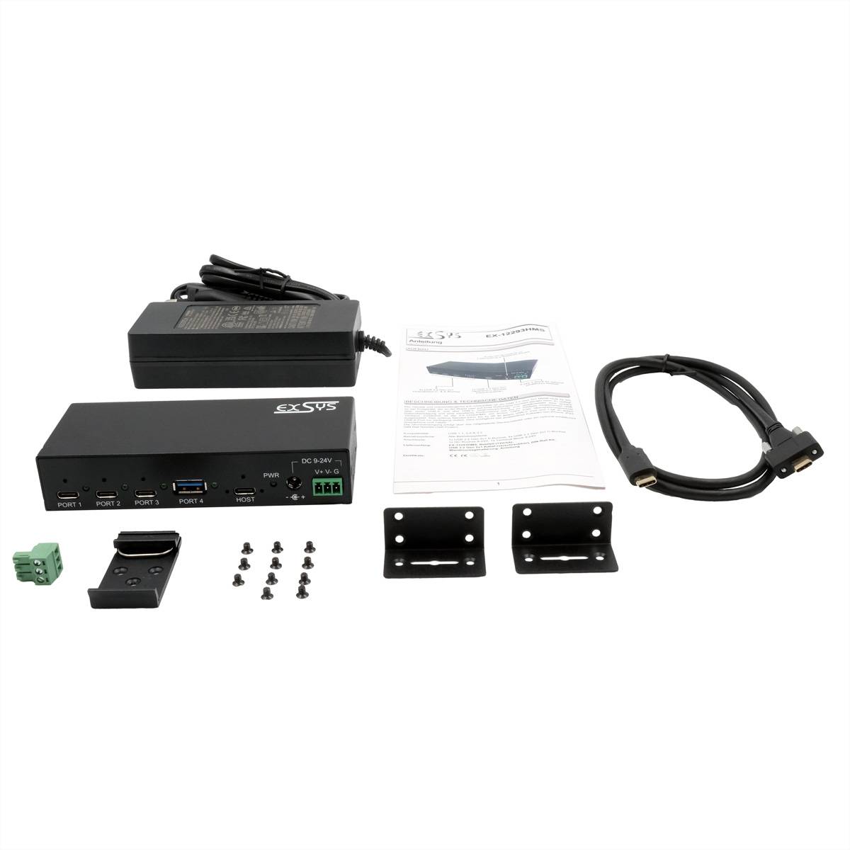 EXSYS EX-12293HMS 4 Port USB 3.2 Metall HUB 3x C- und 1x A-Anschlüsse