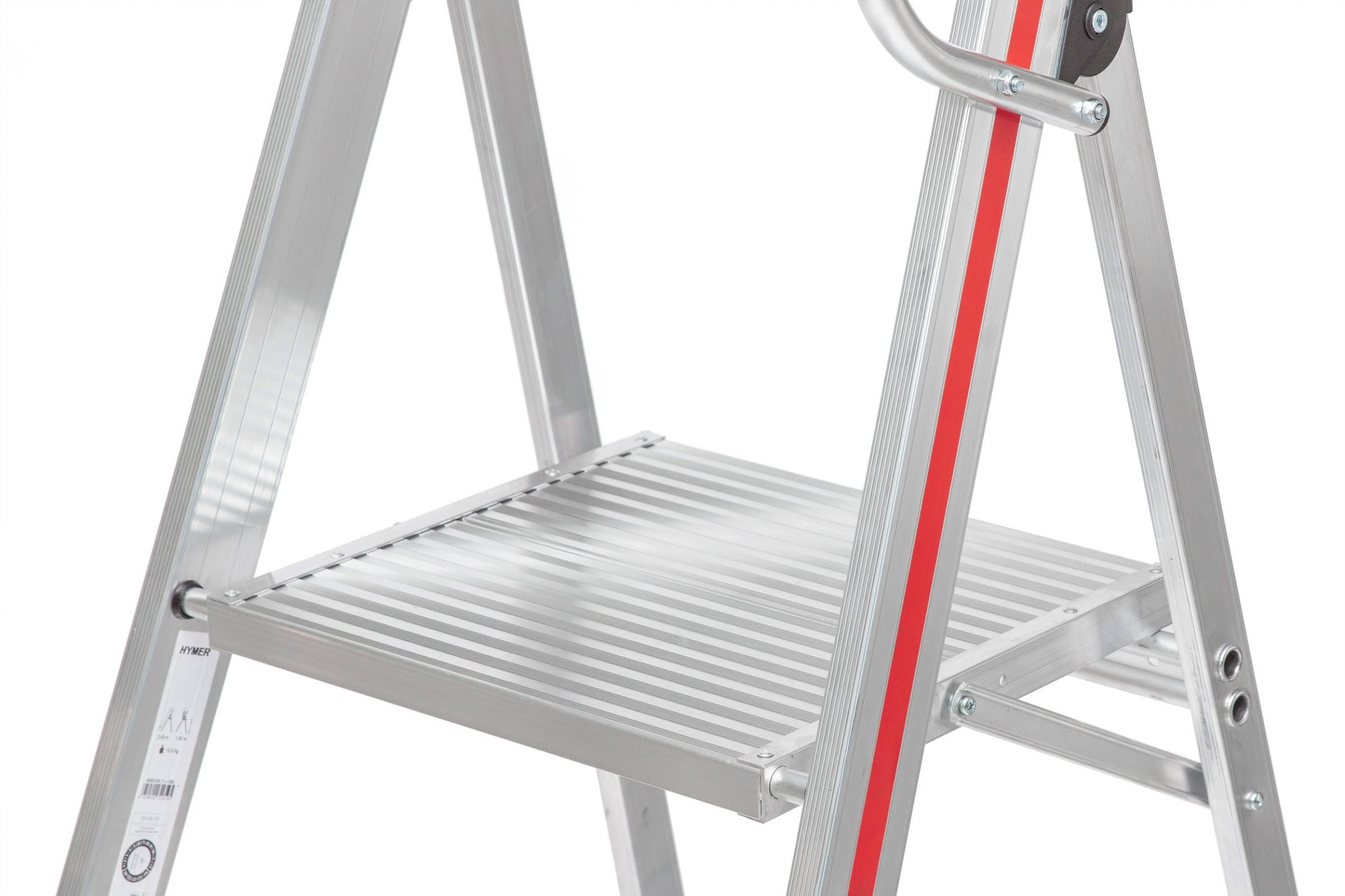 Hymer Plattformleiter mit beidseitigem Handlauf und 4 schwenkbare Federrollen 5 Stufen