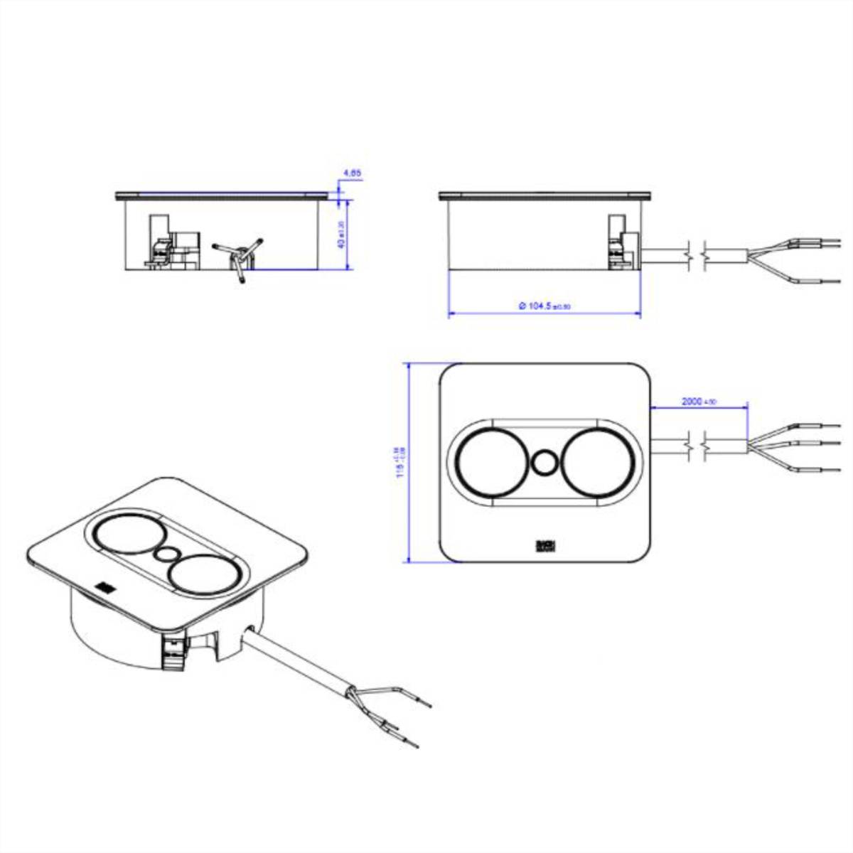 BACHMANN TWIST 2 1xUTE 1xUSB A/C 22W 2,0m AEH RAL9005 30GE eckig