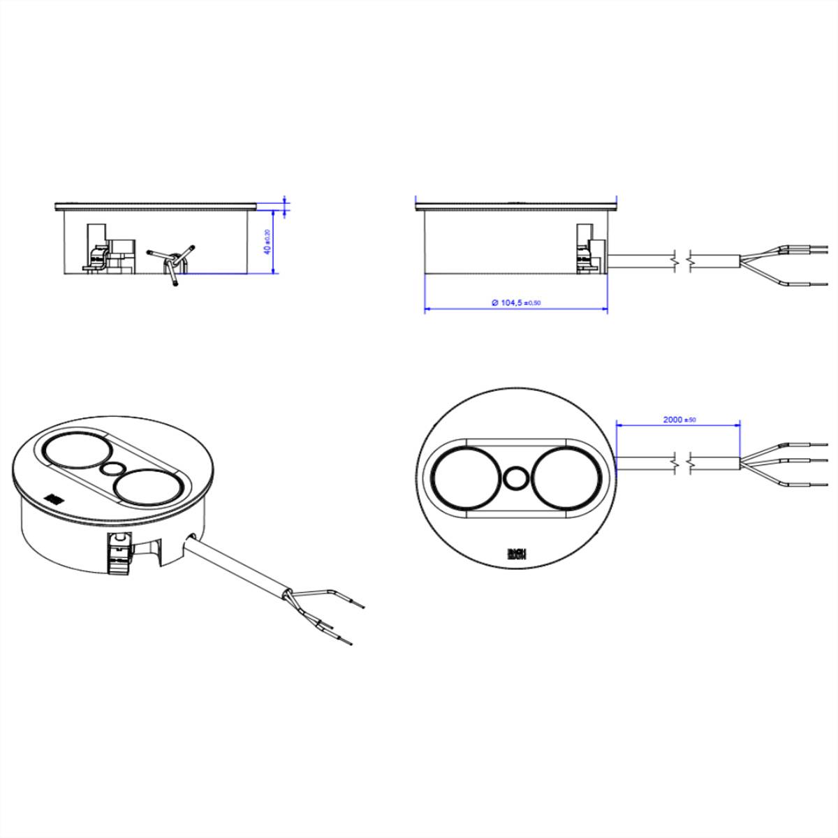 BACHMANN TWIST 2 1xUTE 1xUSB A/C 22W 2,0m AEH RAL9005 30GE rund
