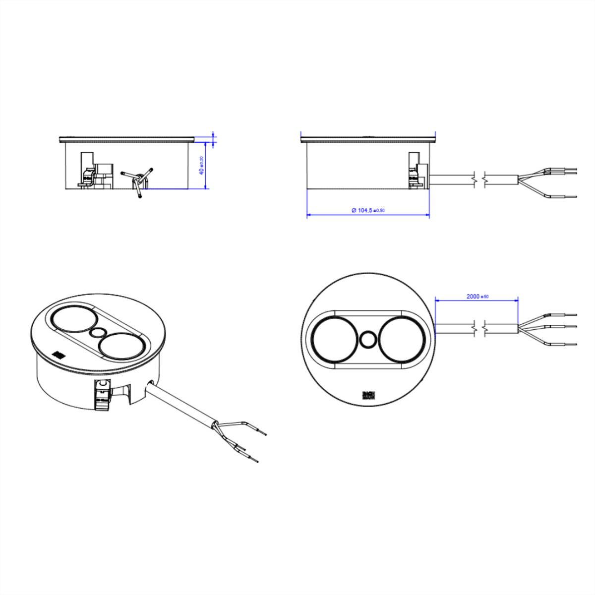 BACHMANN TWIST 2 1xCEE7/3 1xUSB A/C 22W 2,0m AEH RAL9005 30GE rund