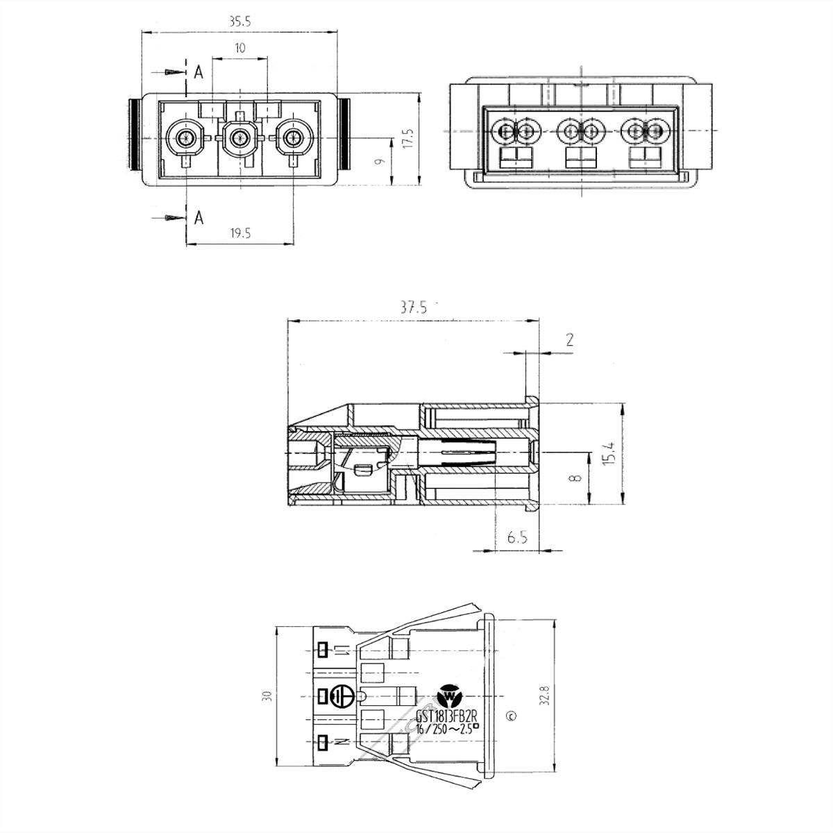 BACHMANN Einbaustecker GST18/3 schwarz