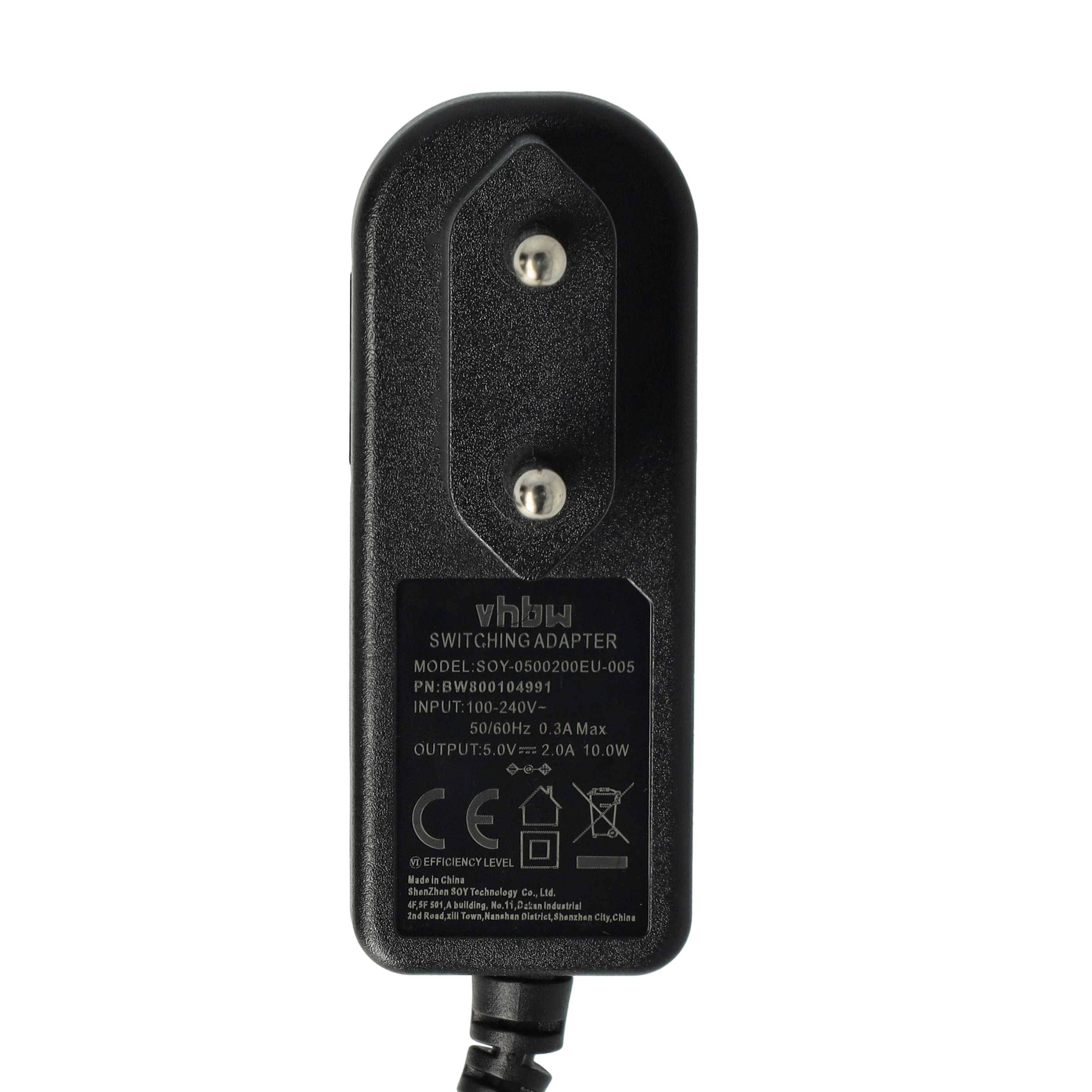 vhbw 220V Netzteil Ladegerät Ladekabel 10W (5V/2A) mit Rundstecker kompatibel mit Laufwerke, Festplatten, Player, Akku, Ladestation, Trafos, Switch