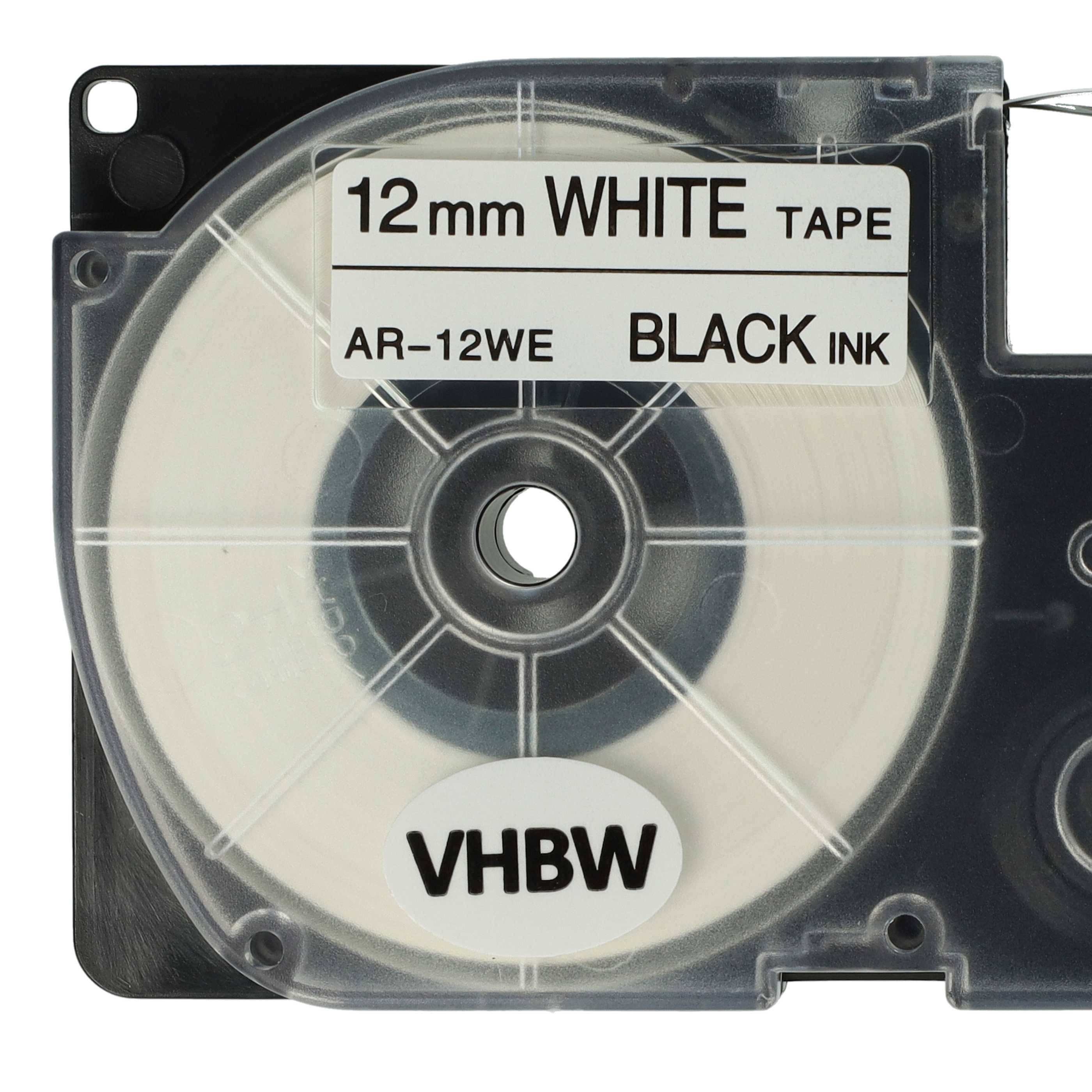 vhbw 100x Schriftband-Kassette kompatibel mit Casio KL-200 | KL-130, KL-100E, KL-120, KL-1500, CW-L300 Etiketten-Drucker 8m x 12mm Schwarz auf Weiß
