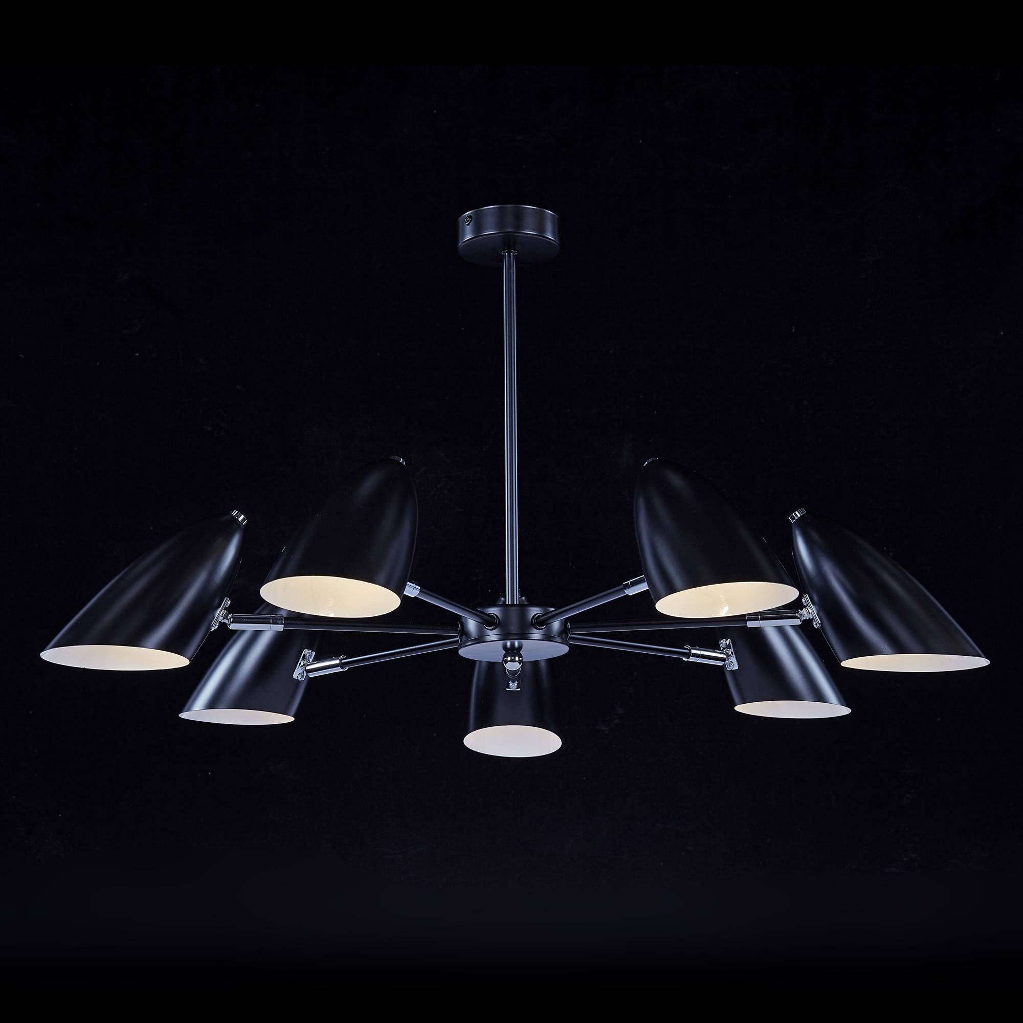 Moderner Kronleuchter aus Metall, Schwarz, 7-flammig, drehbare Lampenschirme, für 7 x E14 exkl. für Wohnzimmer, Küche, Schlafzimmer, Esszimmer und