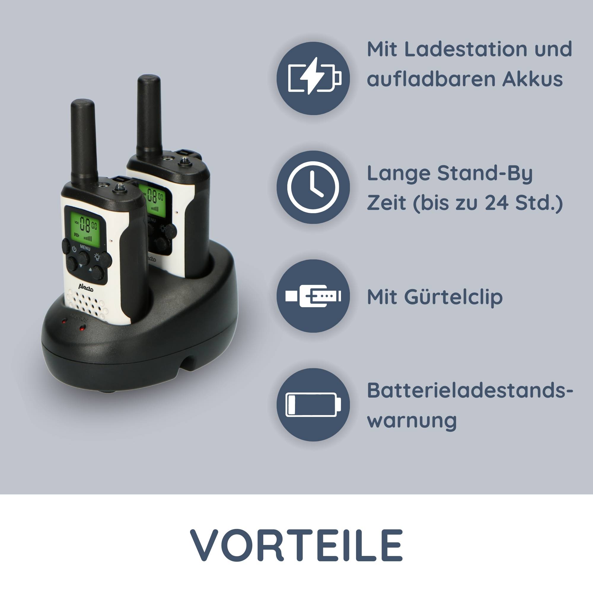 Alecto FR-175 - Set mit zwei Walkie Talkies, 7 km Reichweite, Weiß/Schwarz