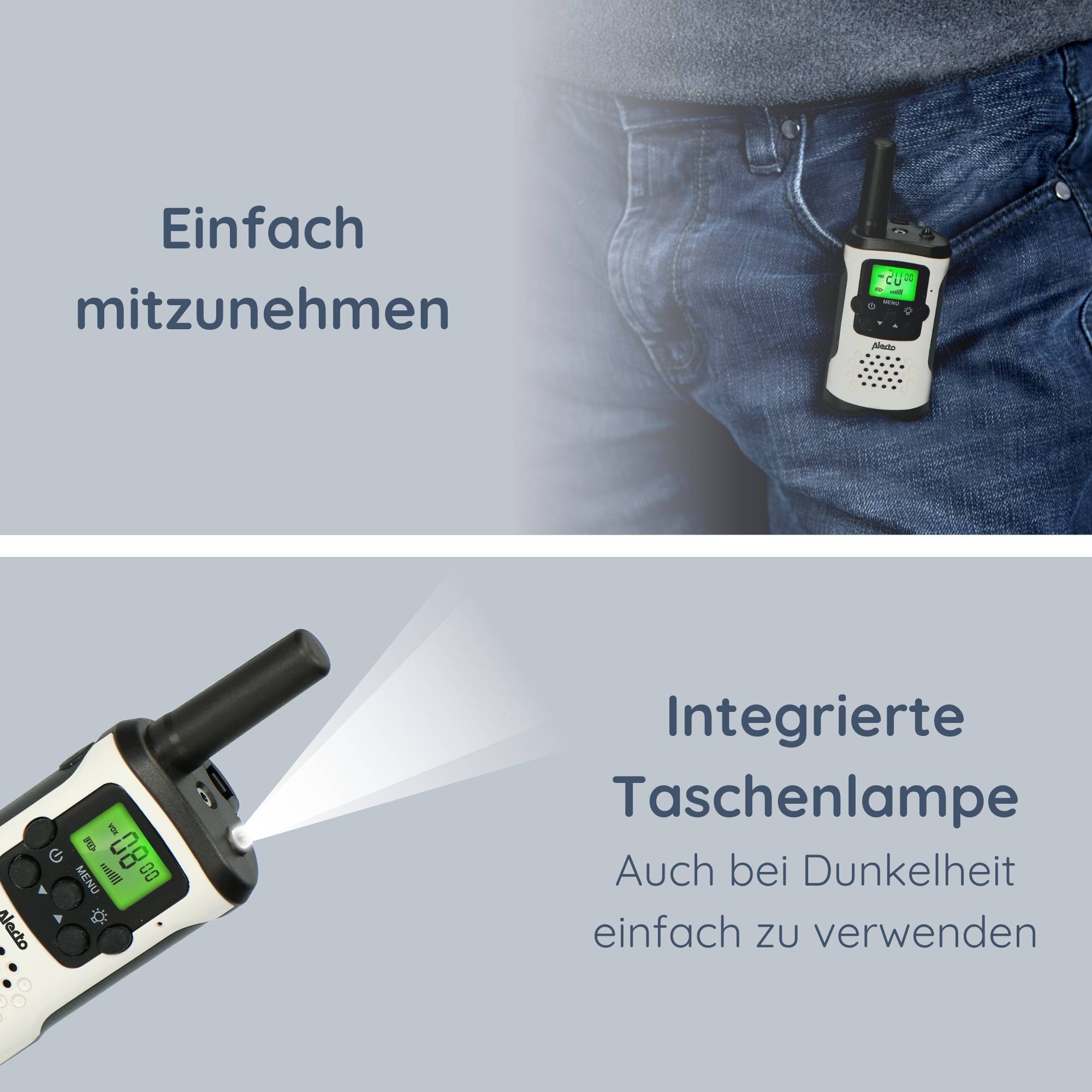 Alecto FR-175 QUADSET - Set von 4 Funkgeräten - Reichweite von bis zu 7 Kilometern, weiß/schwarz