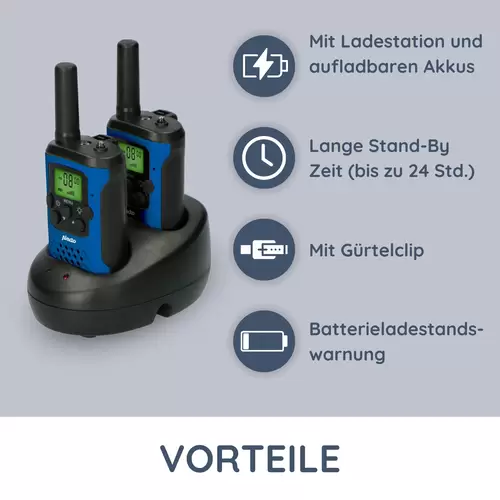 Alecto FR-175BW - Set mit zwei Walkie Talkies, Reichweite von bis zu 7 Kilometern, Blau/Schwarz Alecto FR-175BW - Set mit zwei Walkie Talkies, Reichweite von bis zu 7 Kilometern, Blau/Schwarz