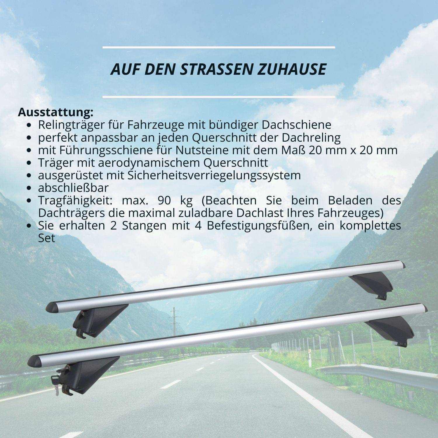 Dachträger - Relingträger - Dachgepäckträger - Querträger Dachreling - Relingträger universal - VDP-R003 - Aluminium - 135cm - 90kg - für bünd