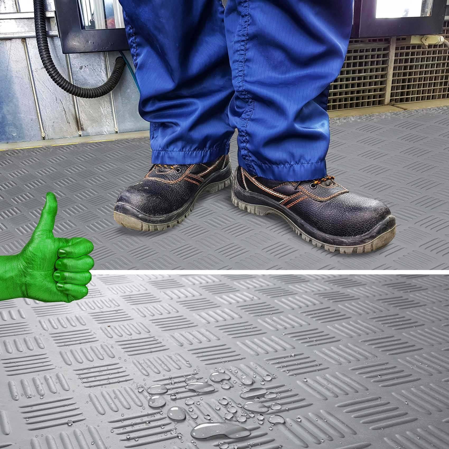 Gummi Antirutsch Premium TPE Geruchsarm Bodenbelag Riffelblechoptik Grau 3mm Stark 100 cm Breite 110 cm Länge